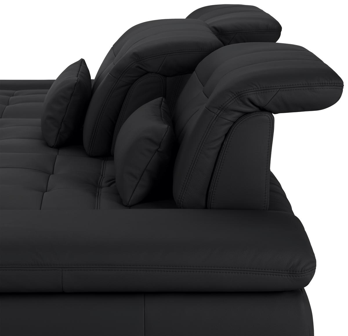 Wohnlandschaft Sanfino Leder Schwarz - Chromfarben/Schwarz, KONVENTIONELL, Leder/Metall (199/79-96/305cm) - Premium Living