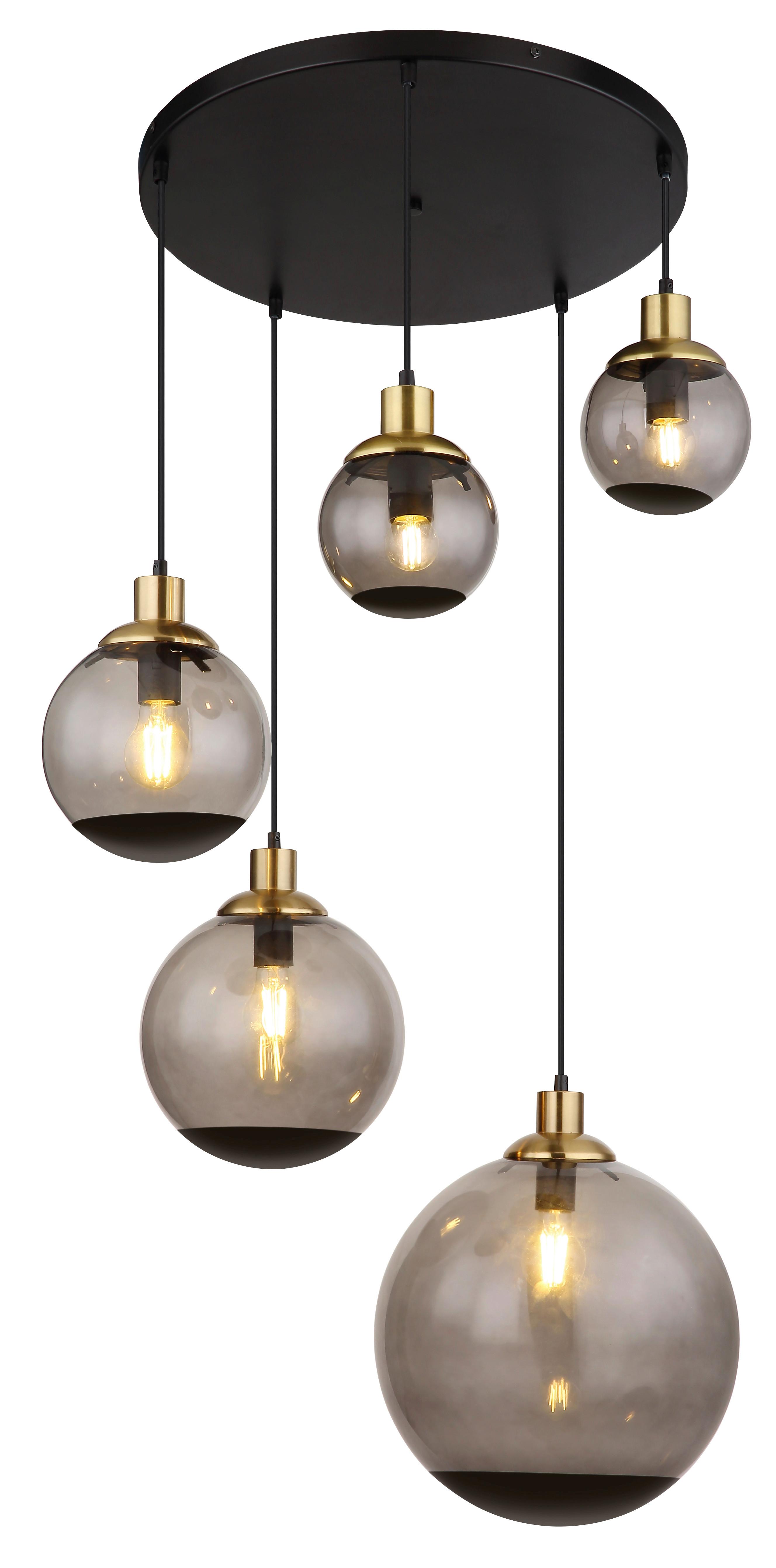 HÄNGELEUCHTE 15860-5H - Messingfarben/Schwarz, Design, Glas/Kunststoff (65/150cm) - Globo