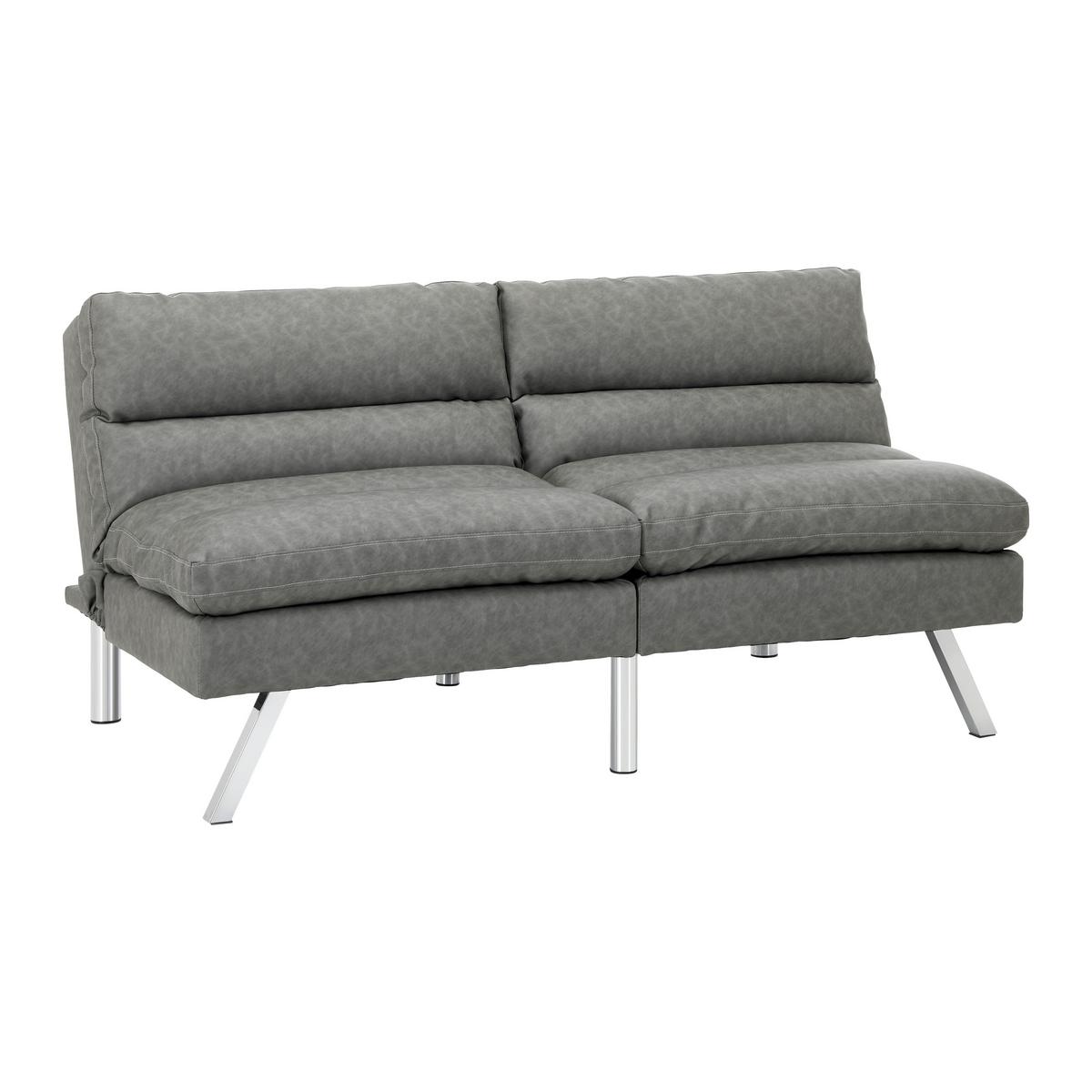 Schlafsofa Lia Hellgrau Lederlook - Chromfarben/Hellgrau, MODERN, Holz/Textil (171/112/53cm) - Bessagi Home