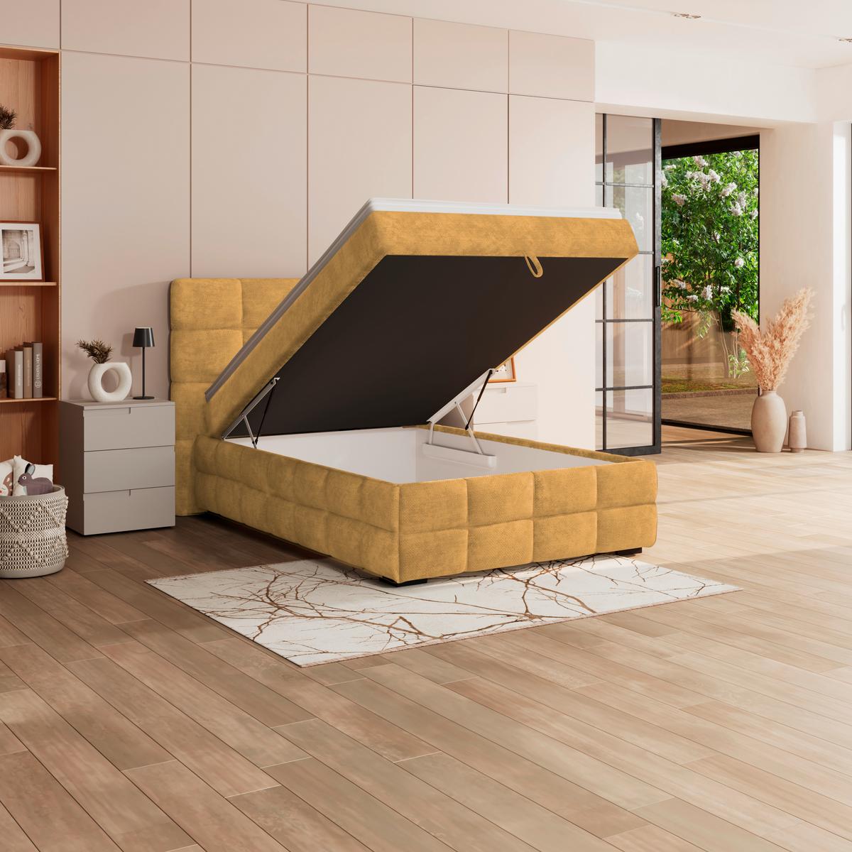 PAT BOX VEGA - auriu/verde, Trend, lemn/textil (140/200cm) - Modern Living