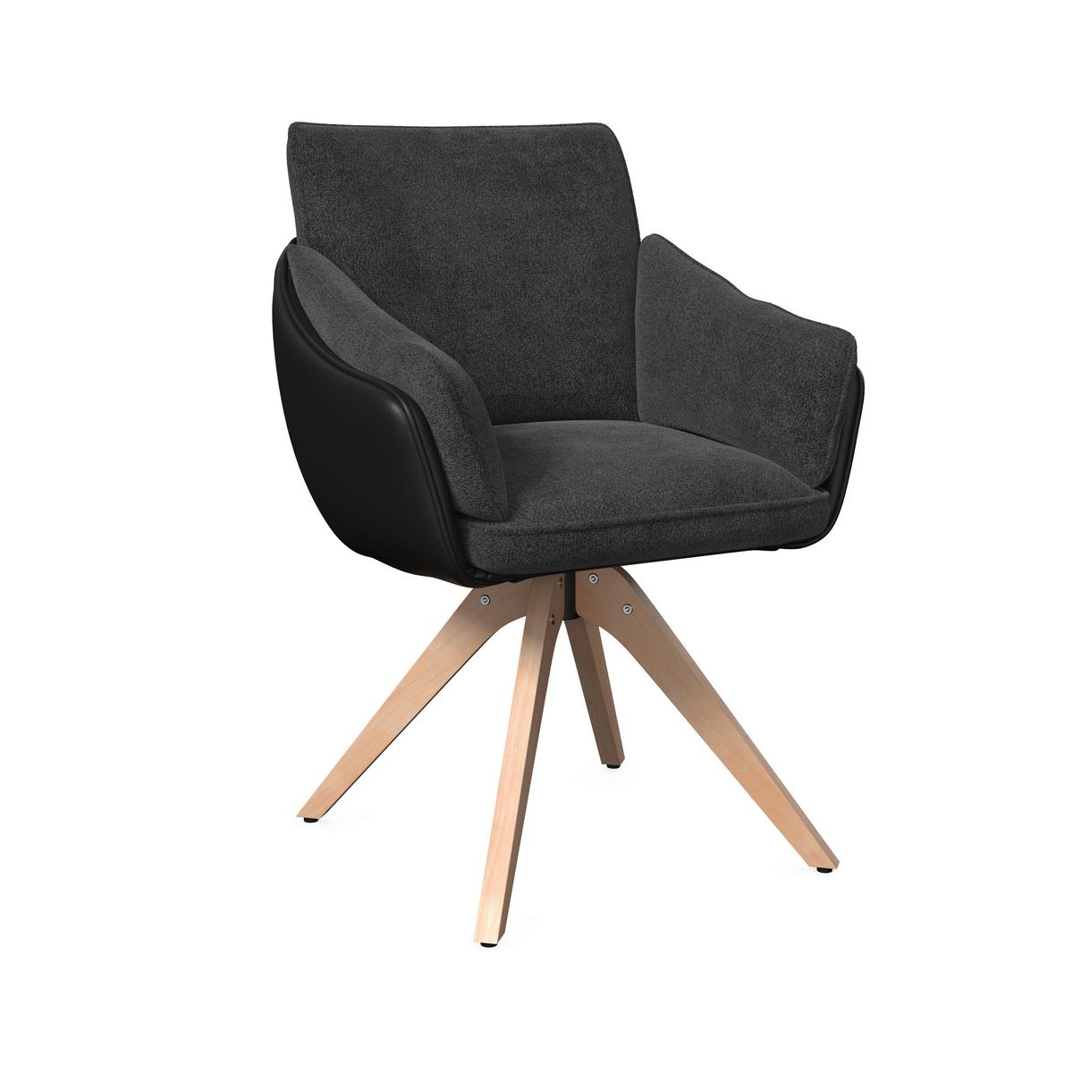 Armlehnstuhl Alja Dunkelgrau Bouclé/Mikrofaser Drehbar - Dunkelgrau/Buchefarben, MODERN, Holz/Textil (66/89/62cm) - Bessagi Home