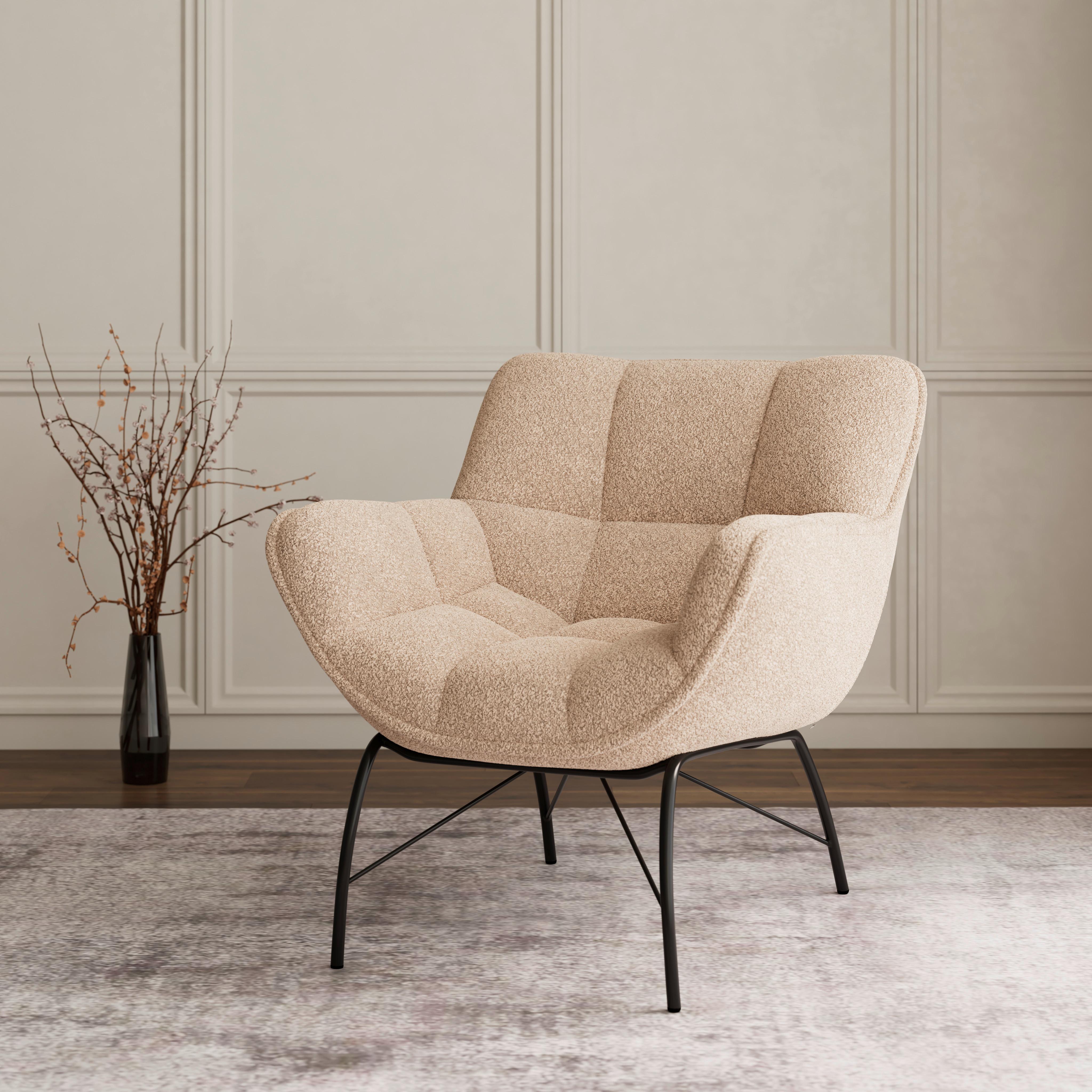 Relaxsessel Robin Beige Webstoff - Beige/Schwarz, MODERN, Textil/Metall (72/78/81cm) - Bessagi Home