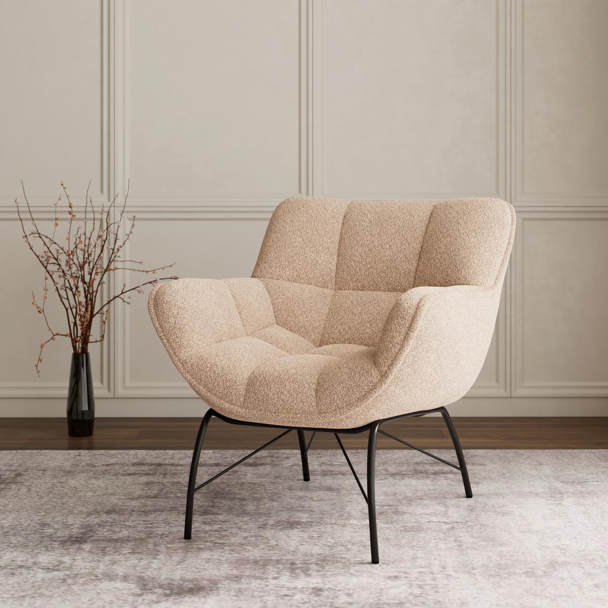 Sessel Robin Beige Webstoff - Beige/Schwarz, MODERN, Textil/Metall (72/78/81cm) - Bessagi Home