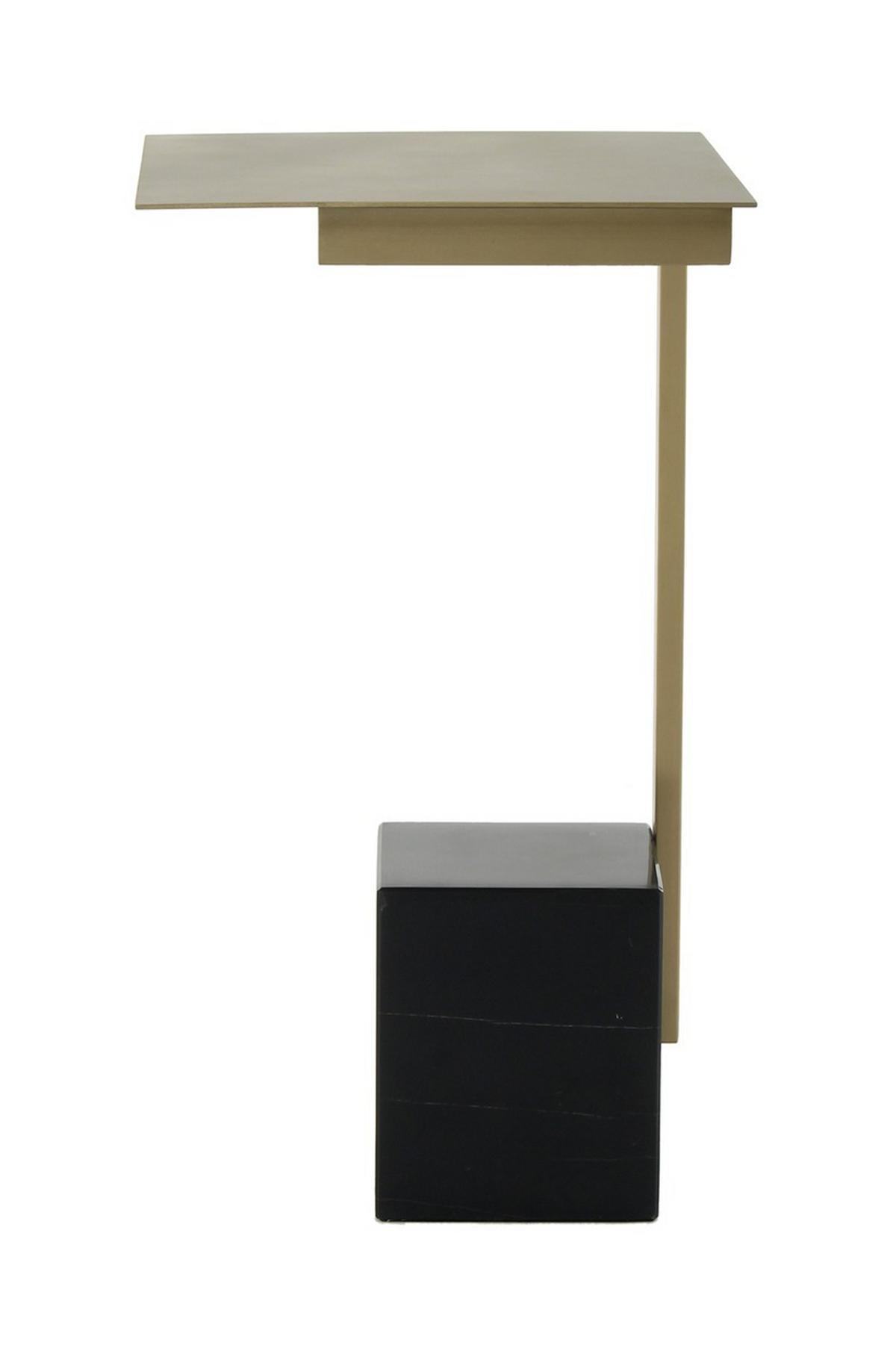 Beistelltisch Beistelltisch Oscar 200schwarz - Weiss/Goldfarben, Design, Glas/Stein (30/56/30cm) - Kayoom