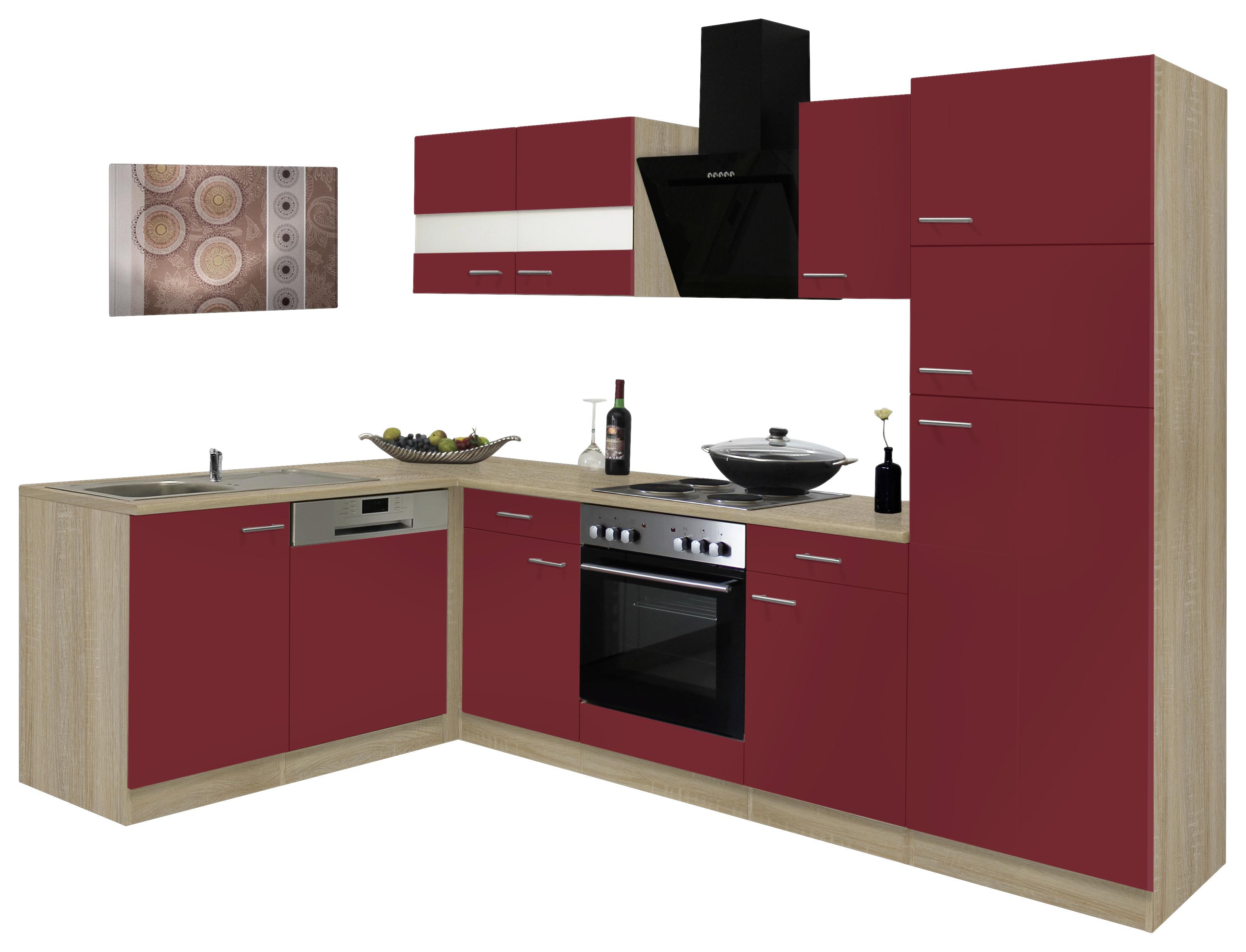 Küchenblock "Economy" , rot, eiche - Eichefarben/Rot, Basics, Glas/Holzwerkstoff (172/280cm) - Respekta