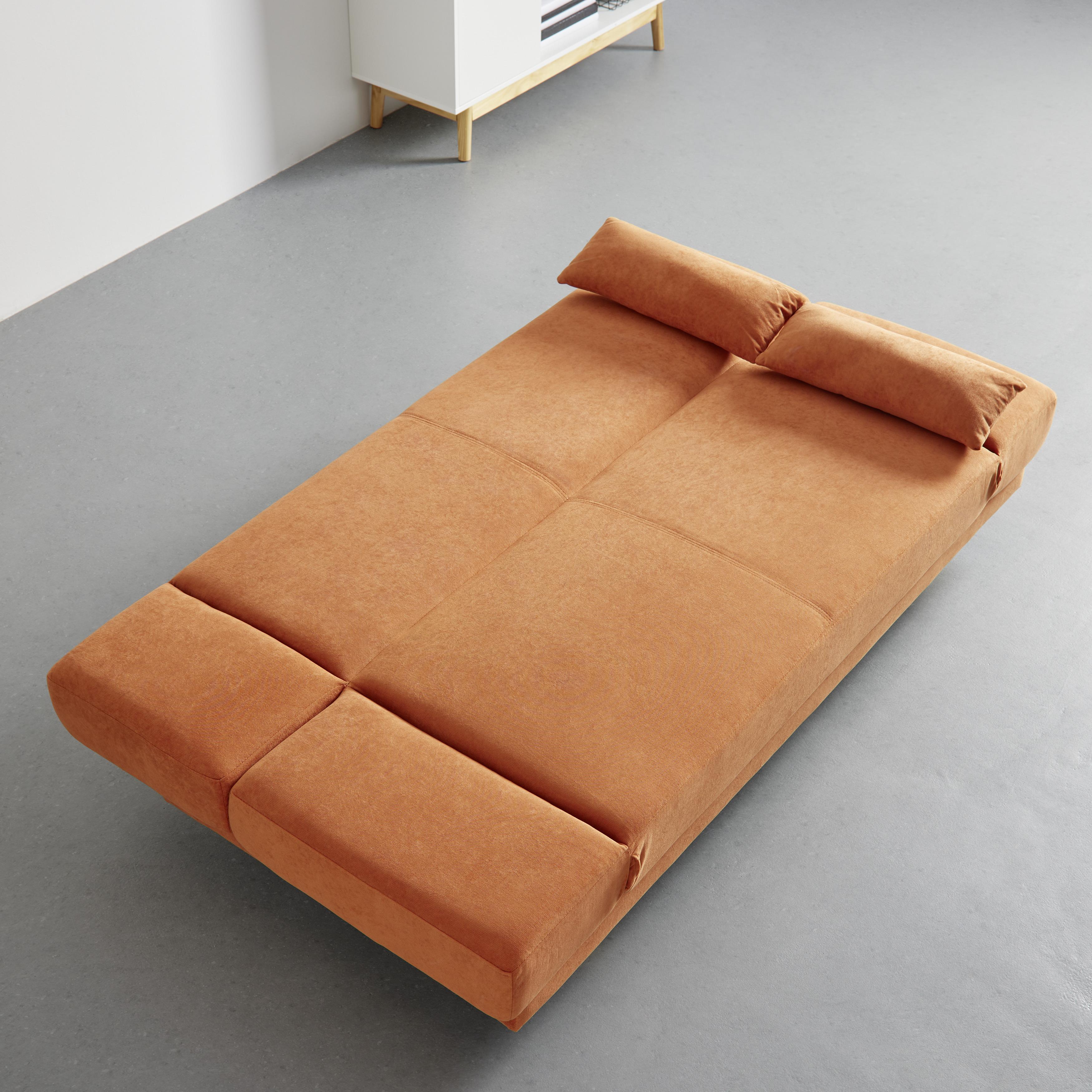 canapé-lit orange, "Funky" - Orange/Naturfarben, Modern, Holz/Textil (183/73/79cm) - Bessagi Home