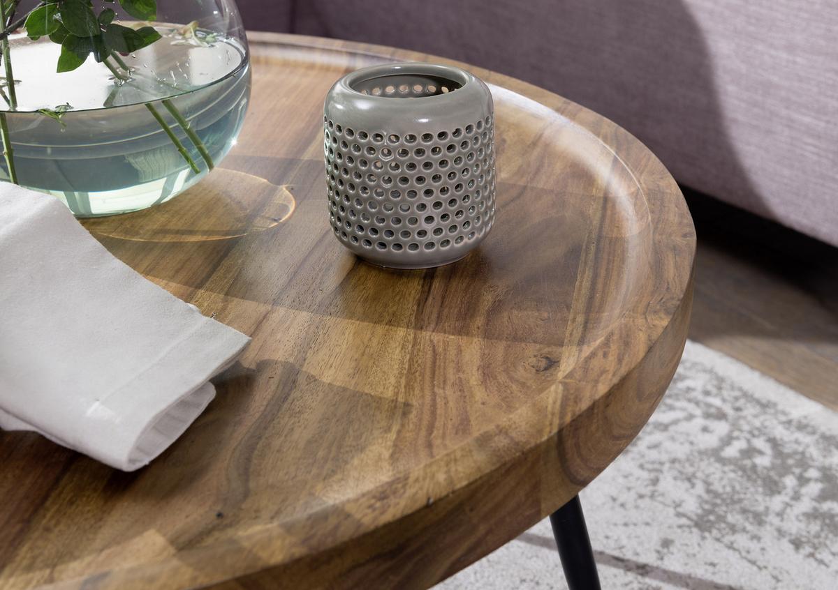 Couchtisch in Sheeshamfarben Echtholz Rund - Sheeshamfarben/Schwarz, Design, Holz/Metall (75/75/39cm) - MID.YOU