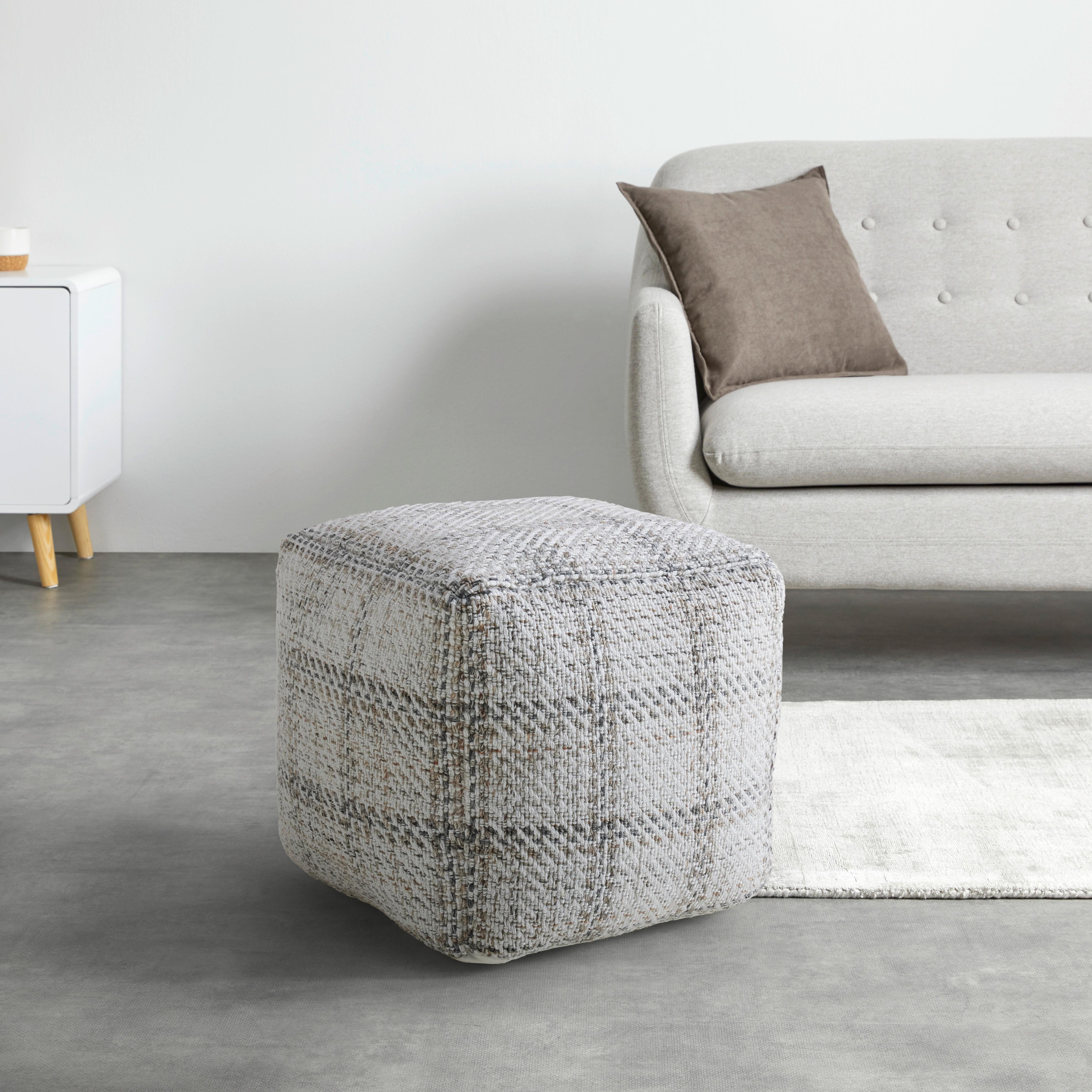 POUF LEON -TREND- - Beige/Naturfarben, Modern, Naturmaterialien/Textil (45/45/45cm) - Premium Living