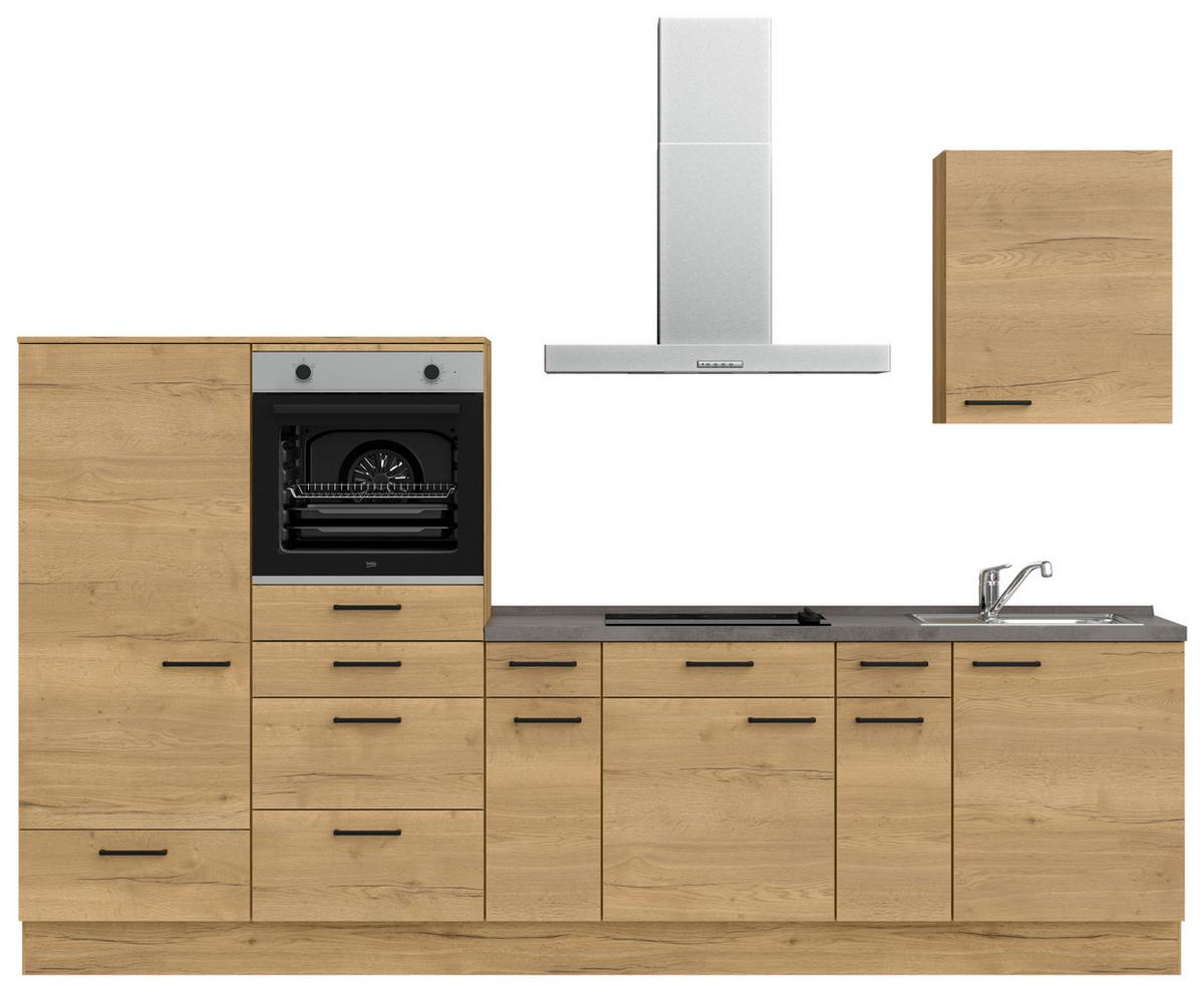 Küchenblock Structura Low m. Geräten Eiche - Schieferfarben/Eichefarben, MODERN, Holzwerkstoff/Metall (300cm) - Nobilia