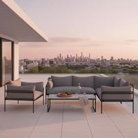 Outdoorlounge Anny Grau aus Metall/Textil - Anthrazit/Grau, Modern, Glas/Textil (218/69/76cm) - Bessagi Garden