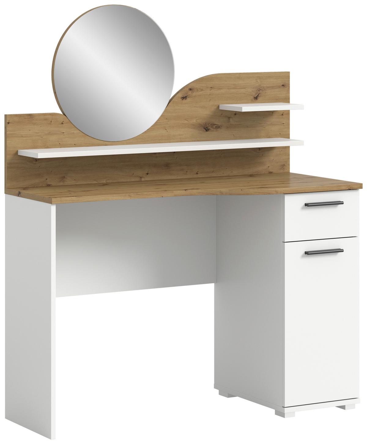 Toaletni Stol Vanity - bijela/boje hrasta, Design, drvni materijal/plastika (110/135/46cm) - Modern Living