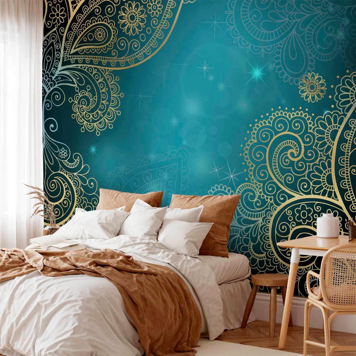 Fototapeta Oriental Wings, 150x105cm - turkizna/svetlo rumena, Trendi, tekstil (150/105cm) - artgeist