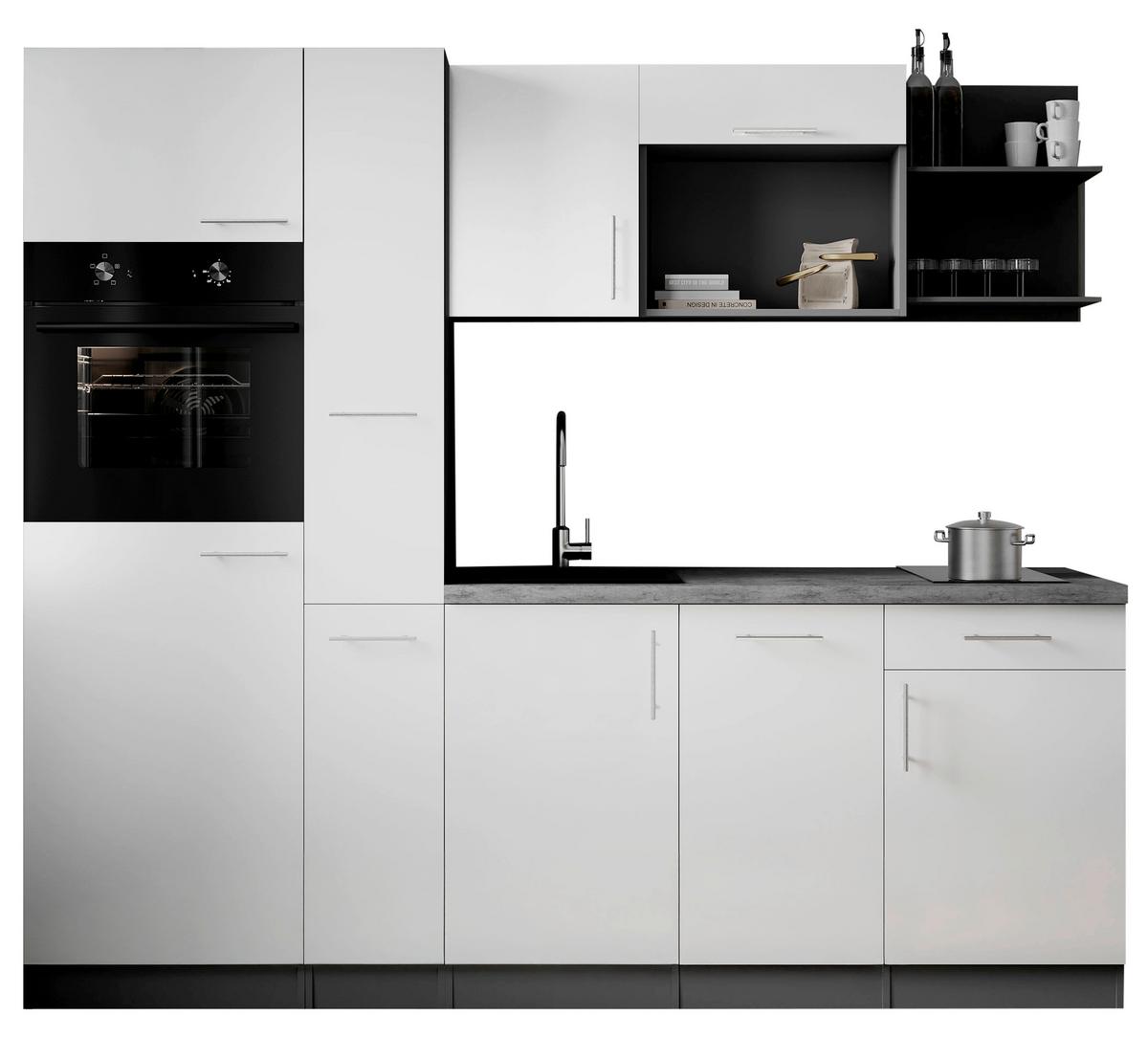 Küchenblock Oliver m. Geräten Weiß - Weiß/Grau, Trend, Holzwerkstoff/Metall (235cm) - Respekta
