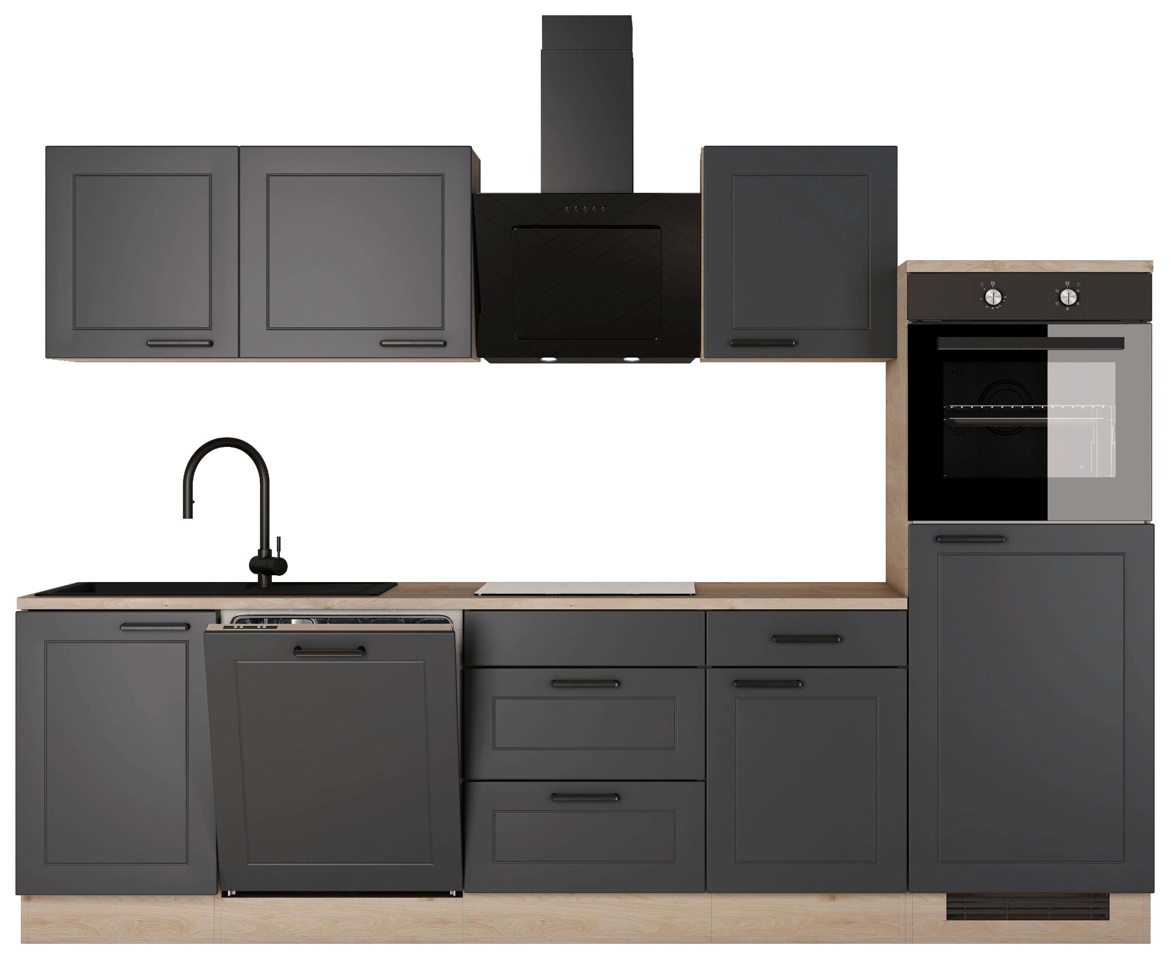 Kuhinjski Blok Brez Aparatov Romeo, Antracit, Barva Hrasta - črna/barve hrasta, Basics, kovina/leseni material (280cm) - FlexWell