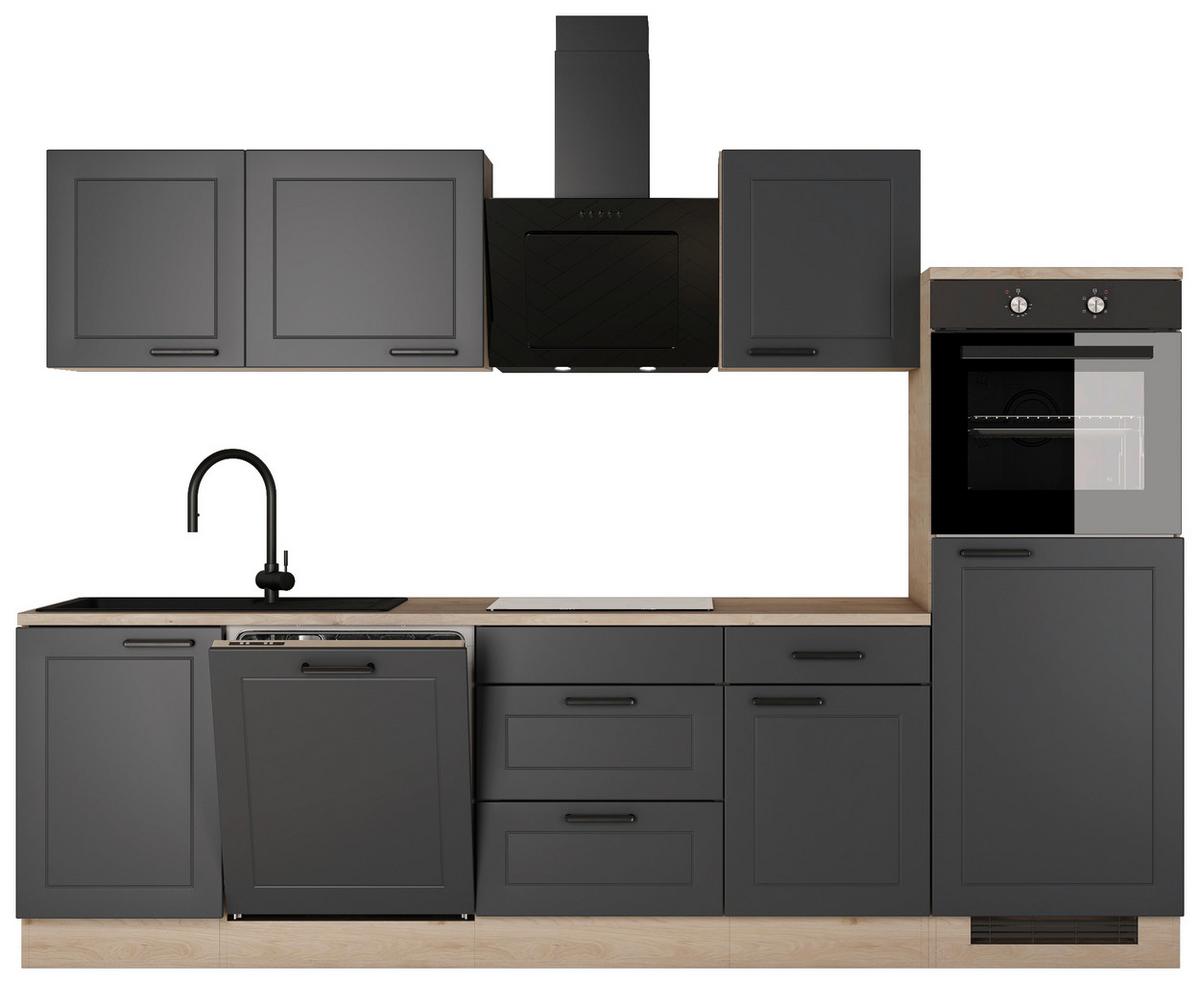 Kuhinjski Blok Brez Aparatov Romeo, Antracit, Barva Hrasta - črna/barve hrasta, Basics, kovina/leseni material (280cm) - FlexWell