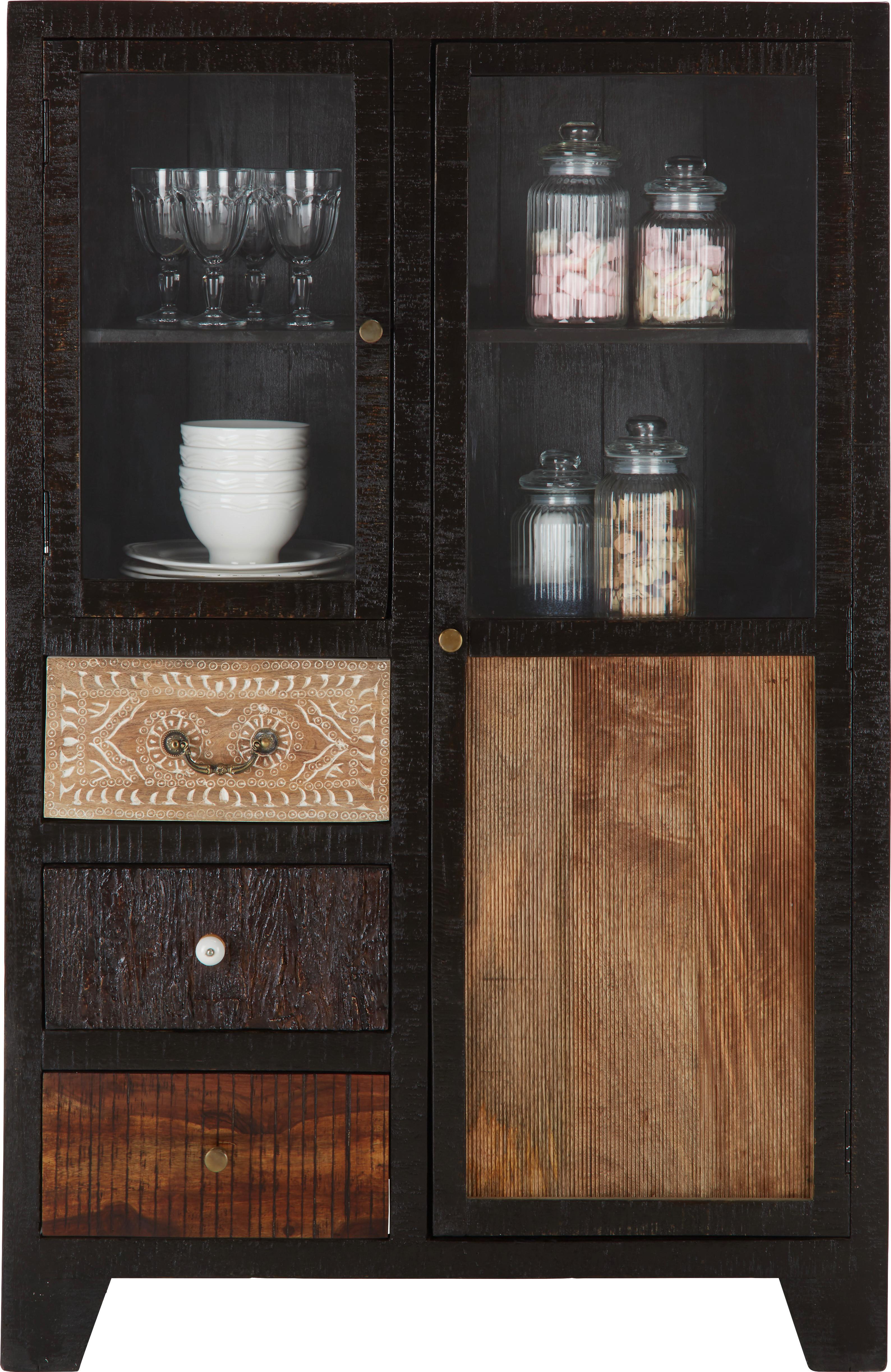 Highboard in Akazienfarben - Weiss/Goldfarben, Lifestyle, Glas/Keramik (95/147/45cm) - Zandiara
