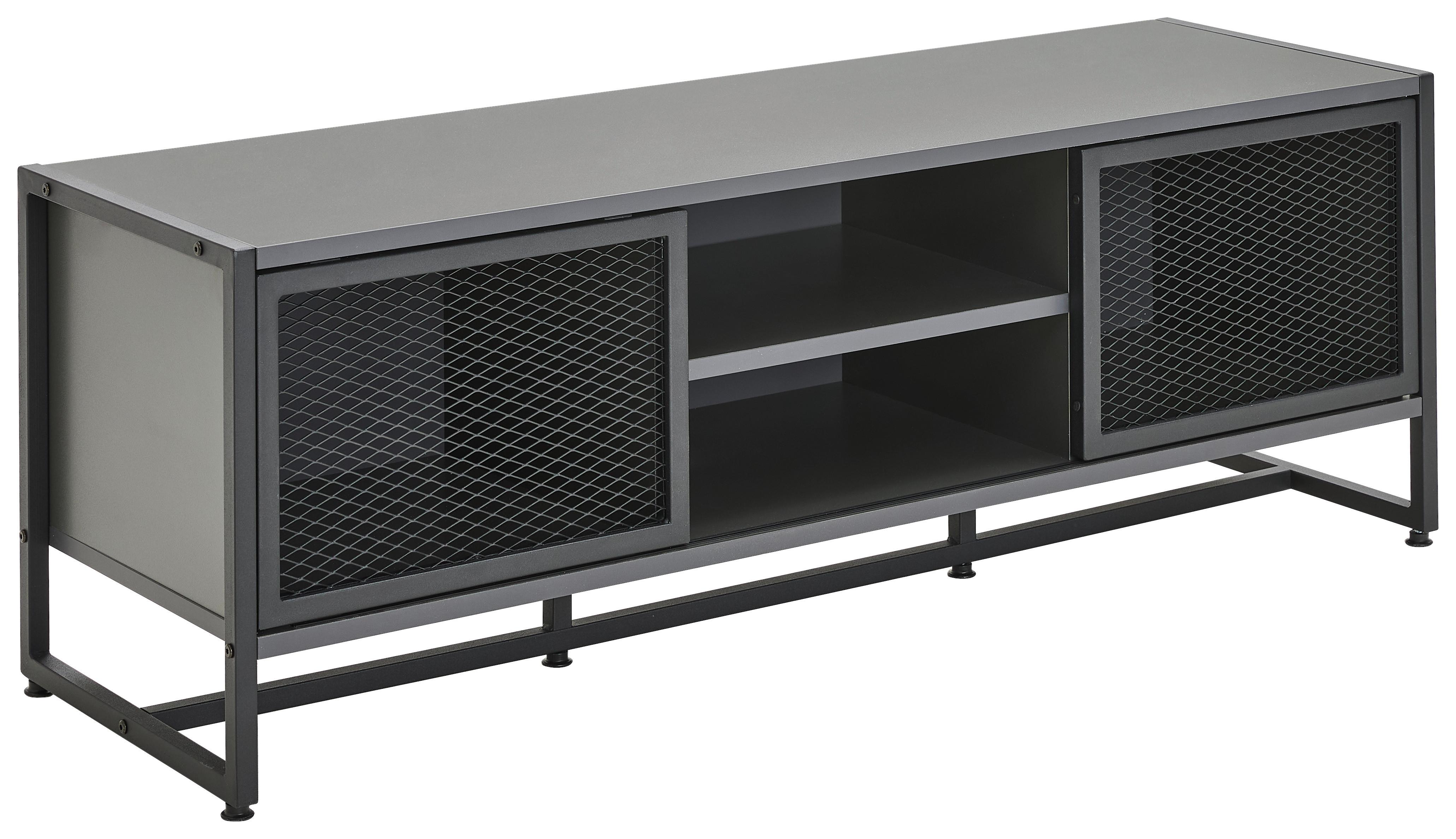 KOMODA NISKA MELA LOWBOARD - antracytowy/czarny, Modern, materiał drewnopochodny/metal (132/46/41cm) - P & B