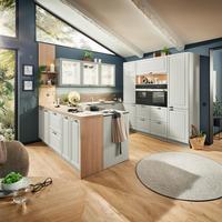 Eckküche Porto ohne Geräte , Platingrau - Edelstahlfarben/Eichefarben, LIFESTYLE (305/290cm) - Nolte Küchen