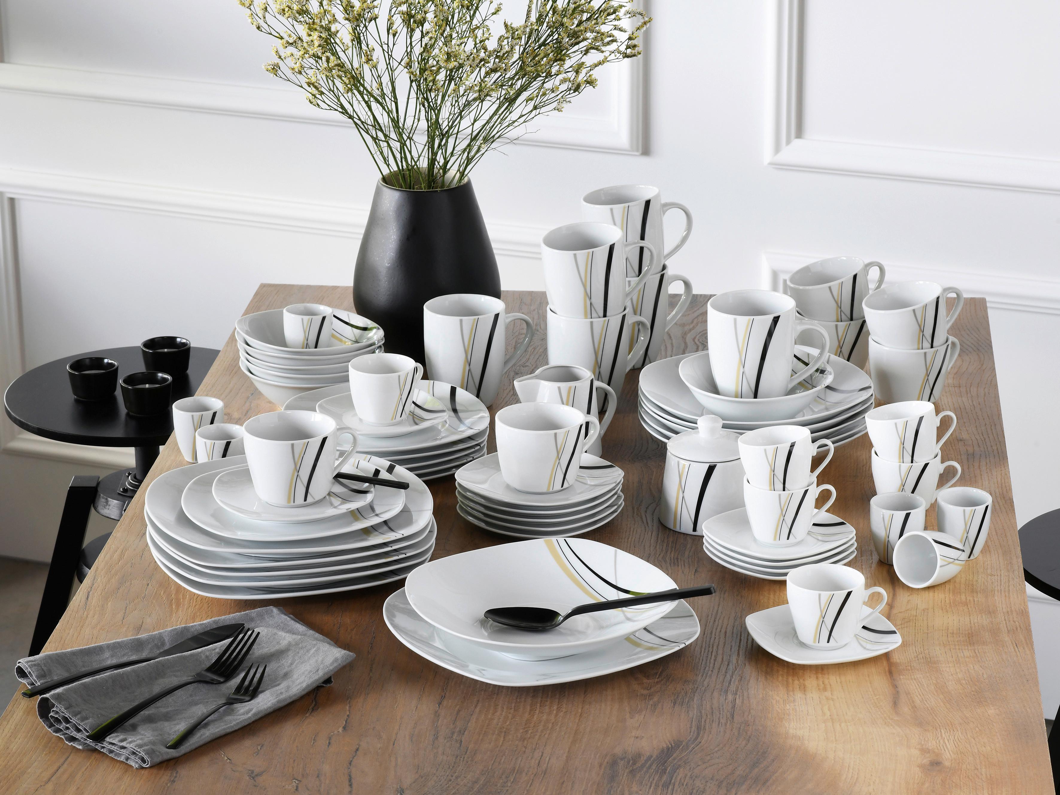 Komiservice Square City Line Weiß, 62-teilig - Weiß, Trend, Keramik - Creatable