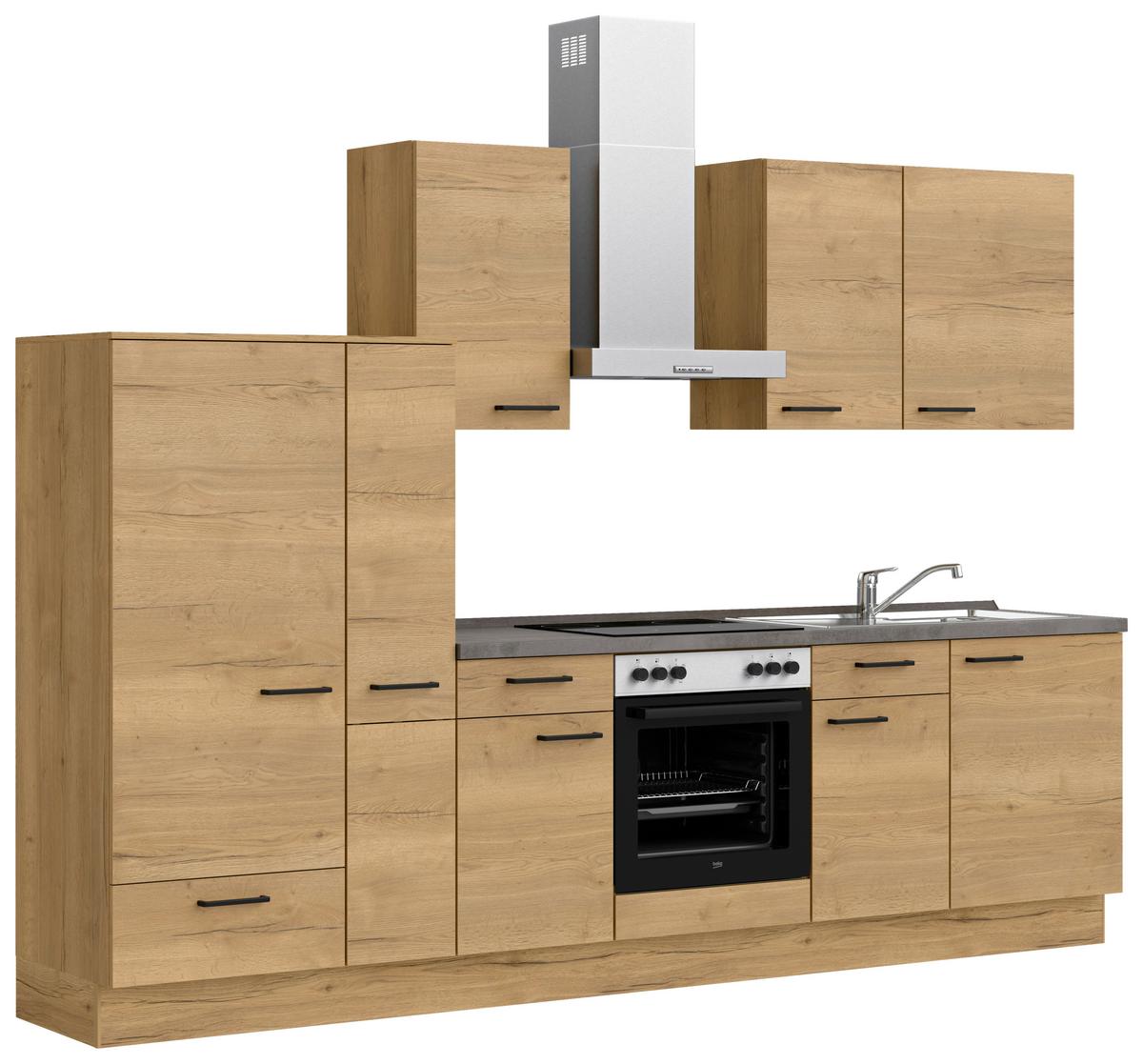 Küchenblock Structura Low m. Geräten Eiche - Schieferfarben/Eichefarben, MODERN, Holzwerkstoff/Metall (300cm) - Nobilia