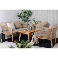 Loungegarnitur Chania 4-tlg. m. Kissen Beige/Akazie - Beige/Akaziefarben, KONVENTIONELL, Holz/Textil - Gardenson