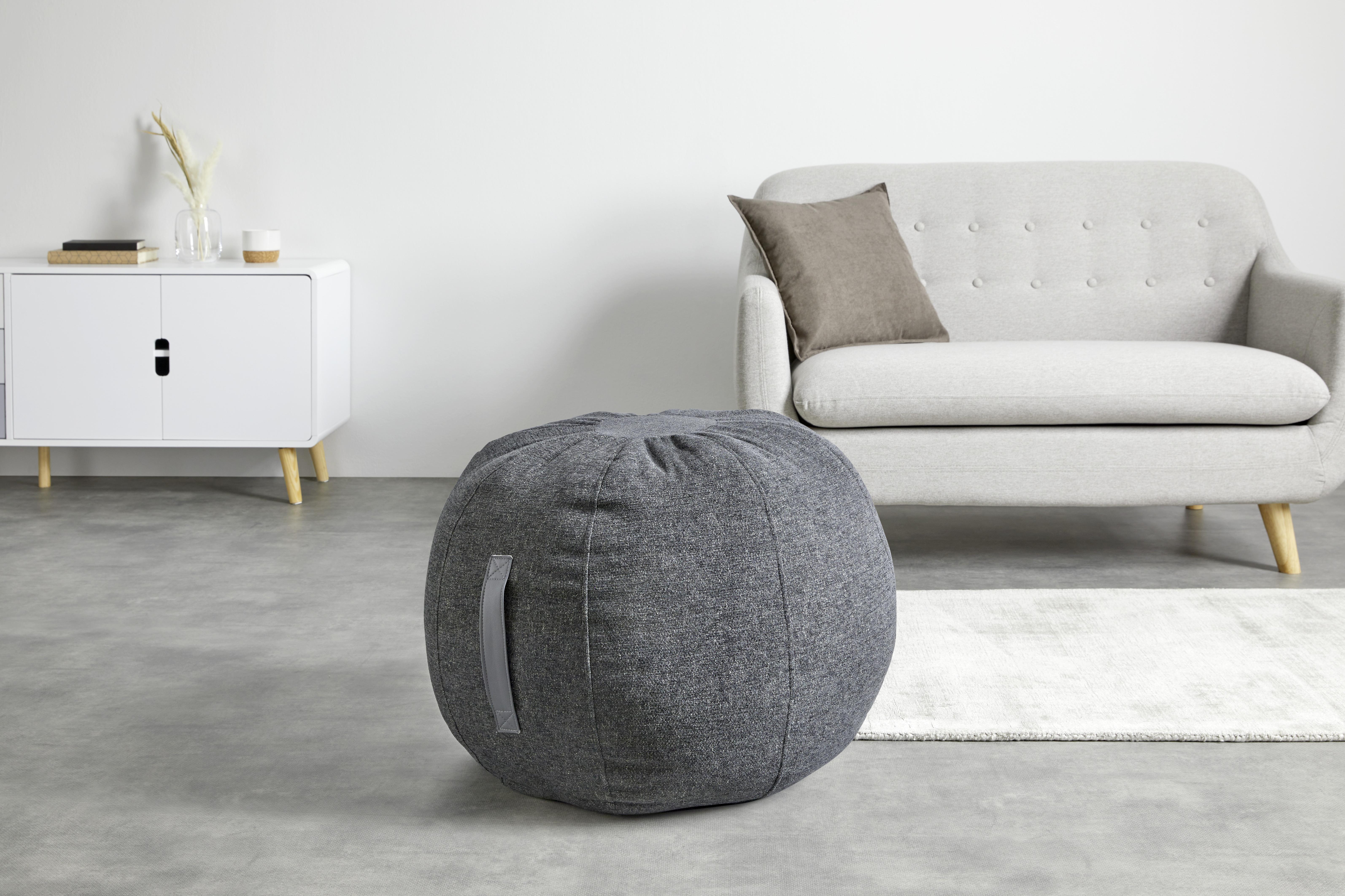 Pouf Eleni in Anthrazit - Anthrazit, MODERN, Textil (55/55cm) - Bessagi Home