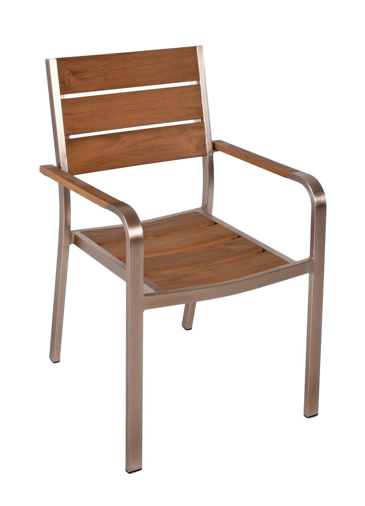 Gartenstuhl-Set Florence Teak/Champagner 2er-Set - Champagner/Teakfarben, Basics, Kunststoff/Metall (55/85/60cm) - Gardenson