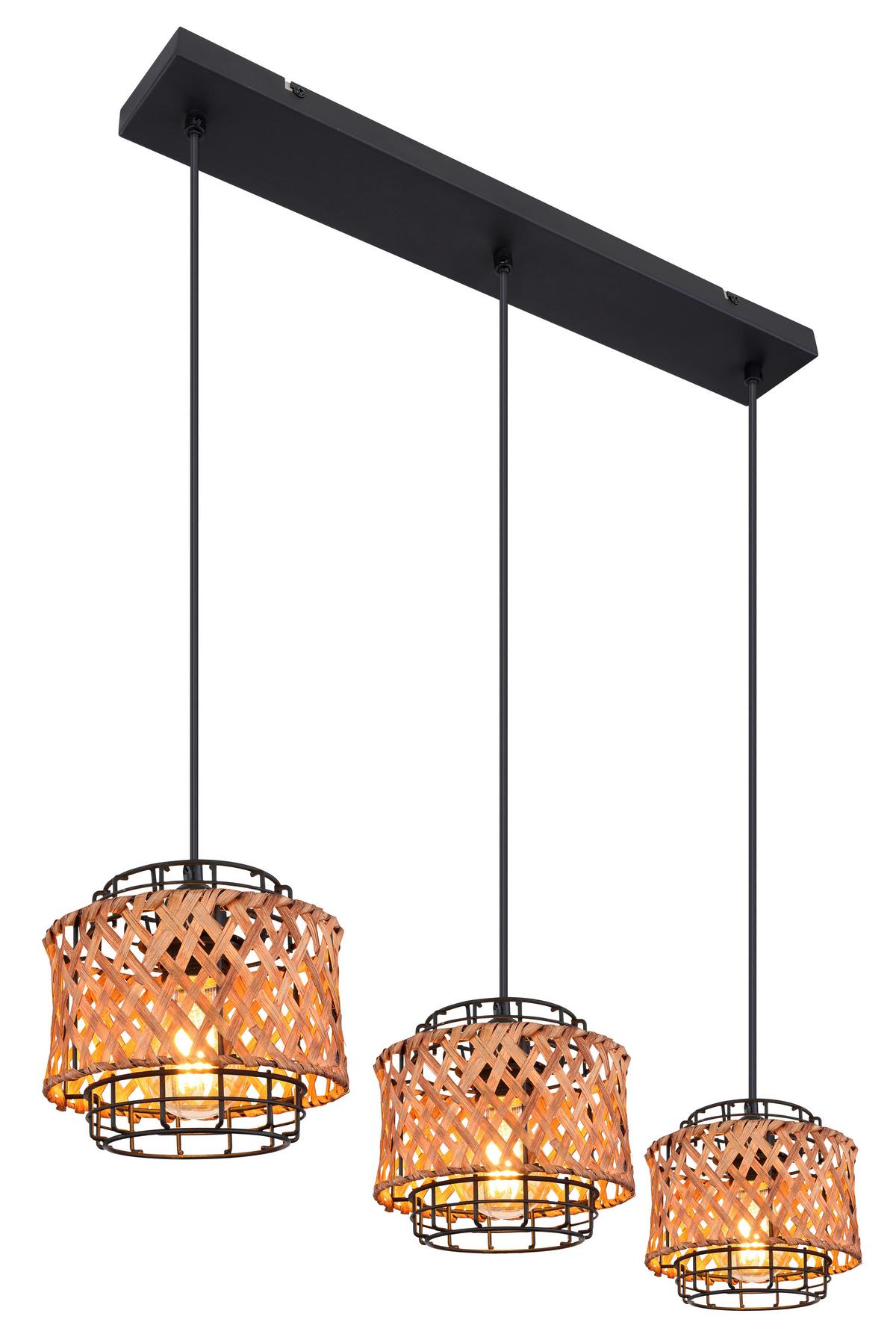 Viseća Svjetiljka 15668-3h - tamno smeđa/crna, Natur, metal/prirodni materijali (17/120cm) - Globo