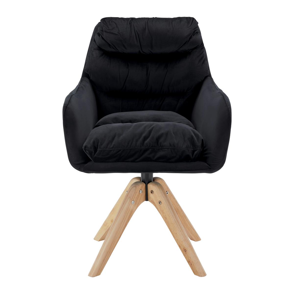 Armlehnstuhl Juana Schwarz Samt Drehbar Gepolstert - Schwarz/Naturfarben, MODERN, Holz/Textil (61/93/65cm) - Bessagi Home