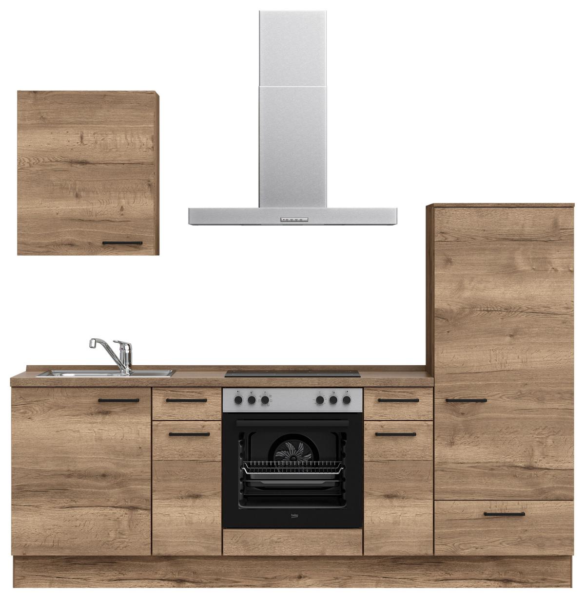 Küchenblock Structura Low m. Geräten Eiche dunkel - Eiche dunkel/Eichefarben, MODERN, Holzwerkstoff/Metall (240cm) - Nobilia