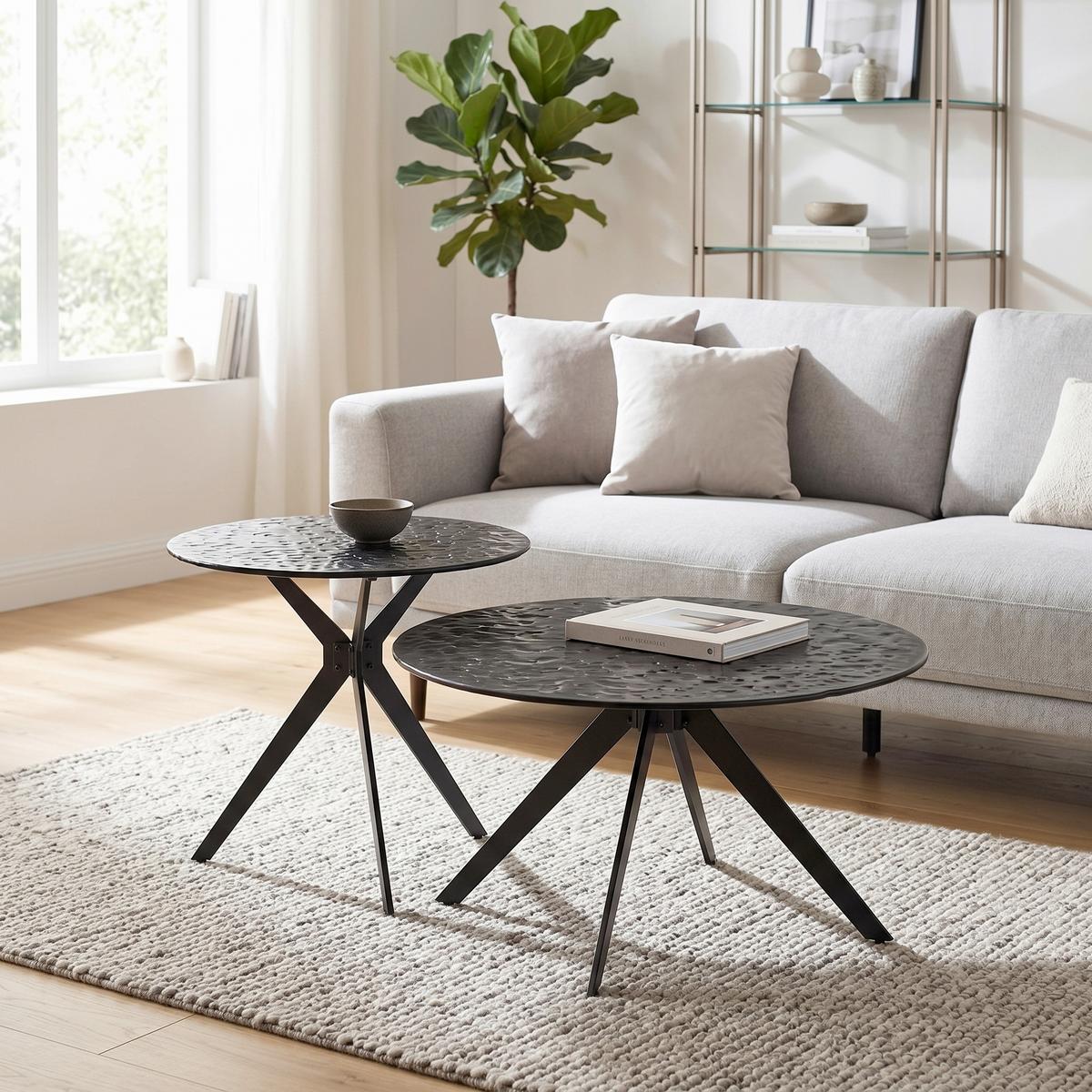 Couchtisch Conti Schwarz, 2er Set - Schwarz, MODERN, Glas/Metall (70/55/70/55/38/48cm) - Mömax