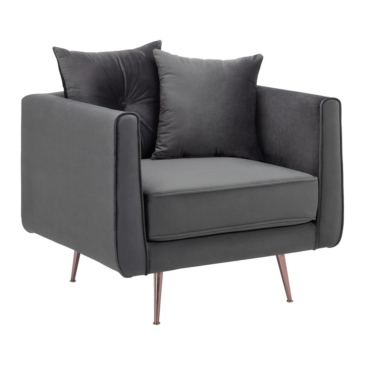 Relaxsessel Luis Grau Samt - Roségold/Grau, MODERN, Holz/Textil (90/87/87cm) - Bessagi Home