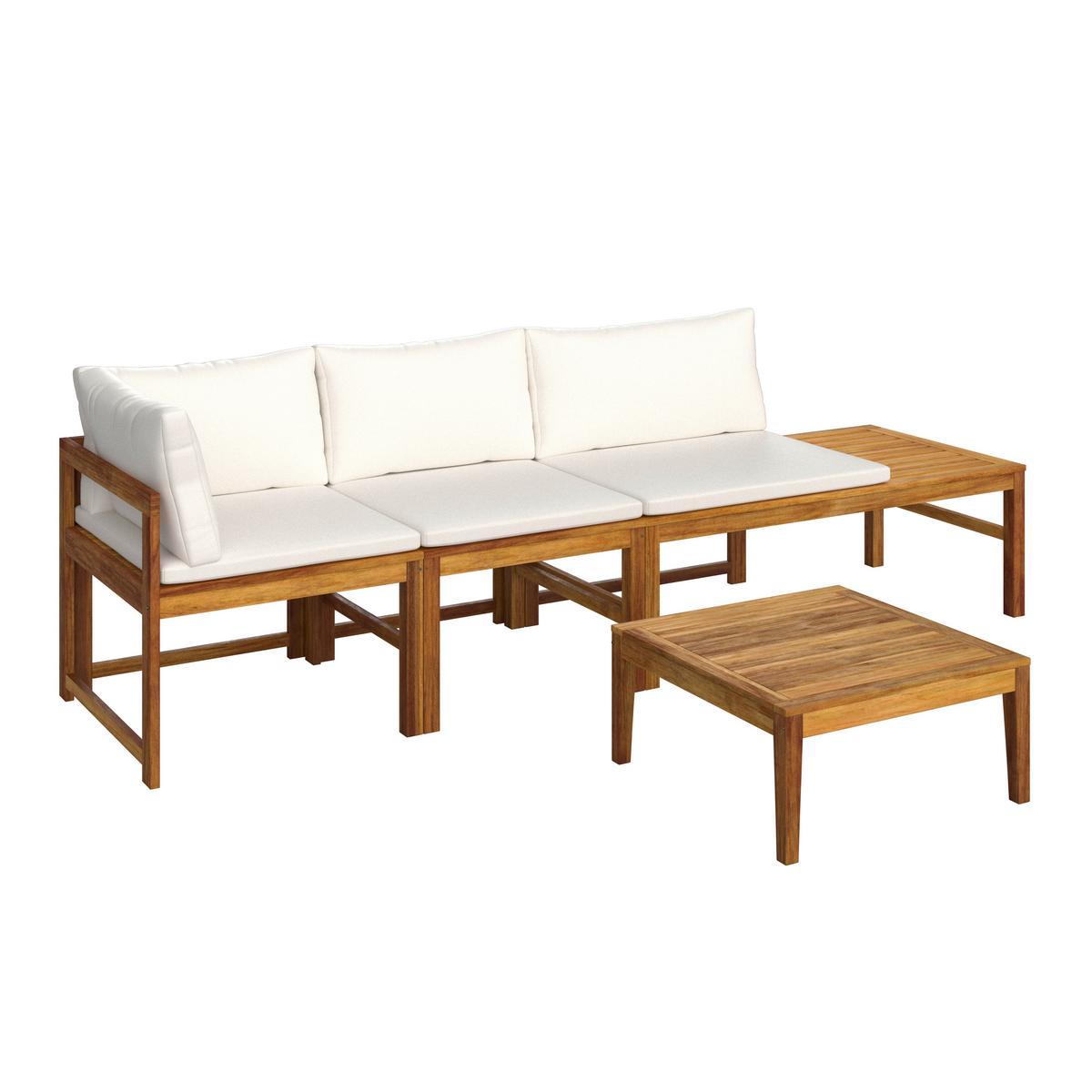 Gartenbank Ornella Creme Akazie/Outdoorstoff +Tisch - Creme/Akaziefarben, MODERN, Holz/Textil (240/66/60cm) - Bessagi Garden
