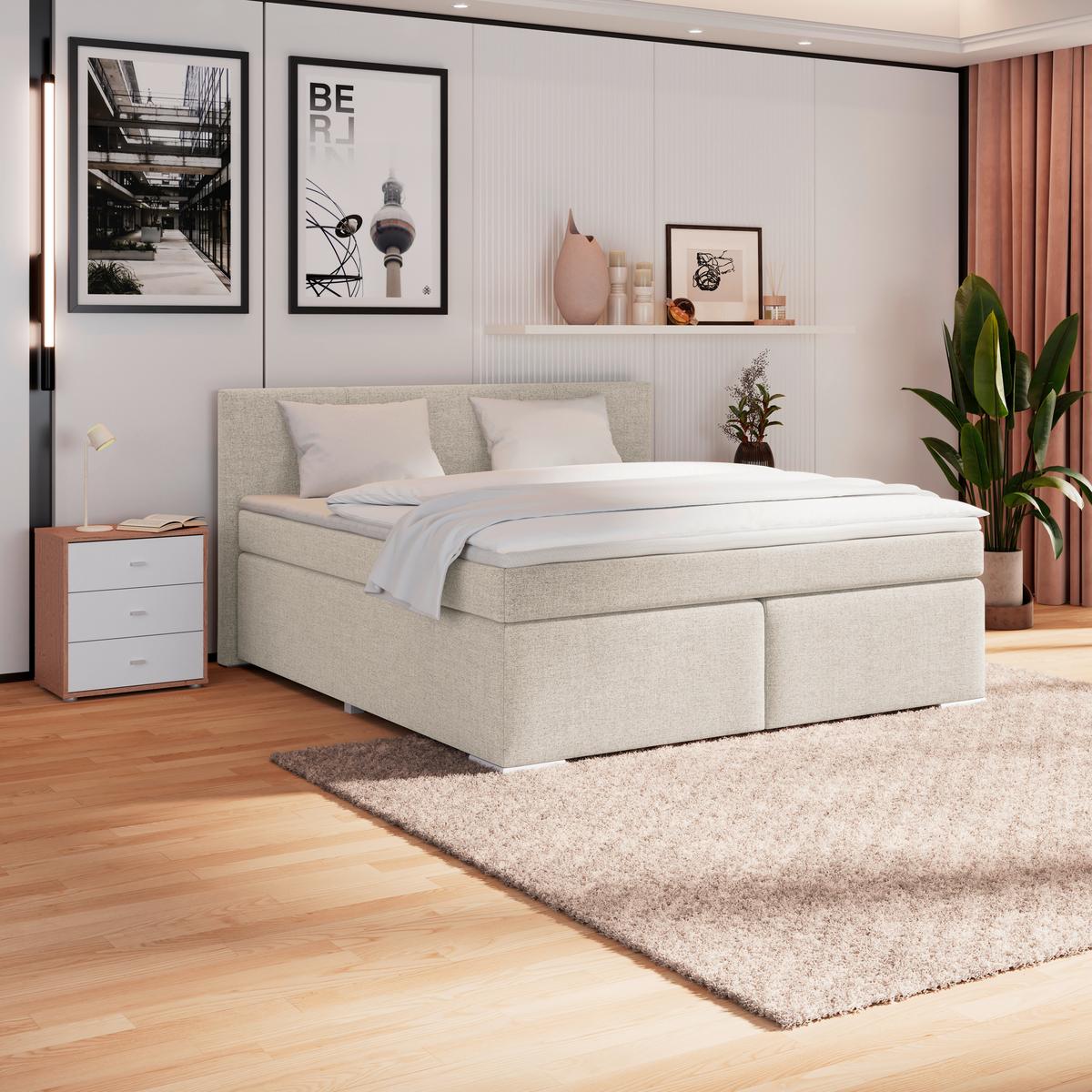 Boxspring Krevet Mira - siva/srebrne boje, Konvencionalno, drvo/tekstil (180/200cm) - Best Price