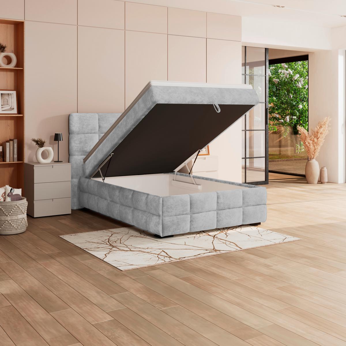 PAT BOX VEGA - gri deschis/verde, Trend, lemn/textil (140/200cm) - Modern Living