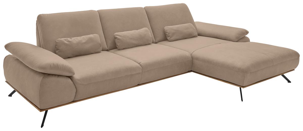 Wohnlandschaft Erling Taupe - Taupe/Beige, MODERN, Leder/Metall (322/89/187cm) - Premium Living