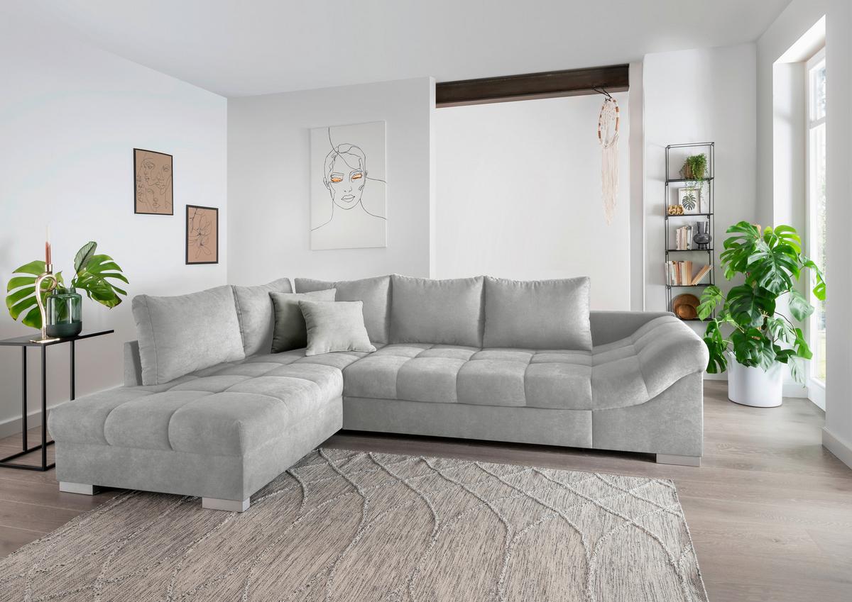 Wohnlandschaft Alvito Silberfarben Nylon/Mikrofaser - Silberfarben, Design, Holz/Textil (202/298cm) - MID.YOU