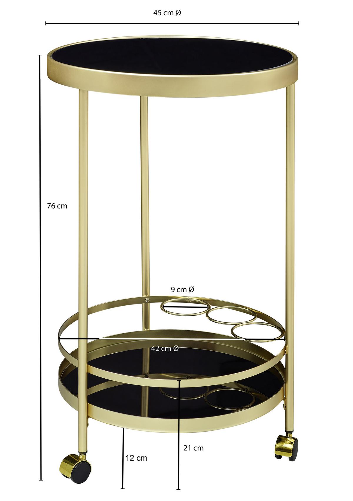 Servirni Voziček Wl6.000 - zlate barve/črna, Design, kovina/umetna masa (45/45/76cm) - MID.YOU
