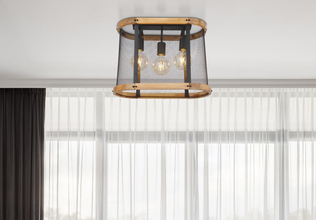 Deckenleuchte 15661D in Schwarz/Braun max. 40 Watt - Dunkelbraun/Schwarz, Natur, Holz/Metall (45/20/38cm) - Globo