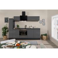 Küchenzeile Grau Hochglanz mit Geräte B: ca. 240 cm - Alufarben/Grau, Basics, Holzwerkstoff (240cm) - Respekta