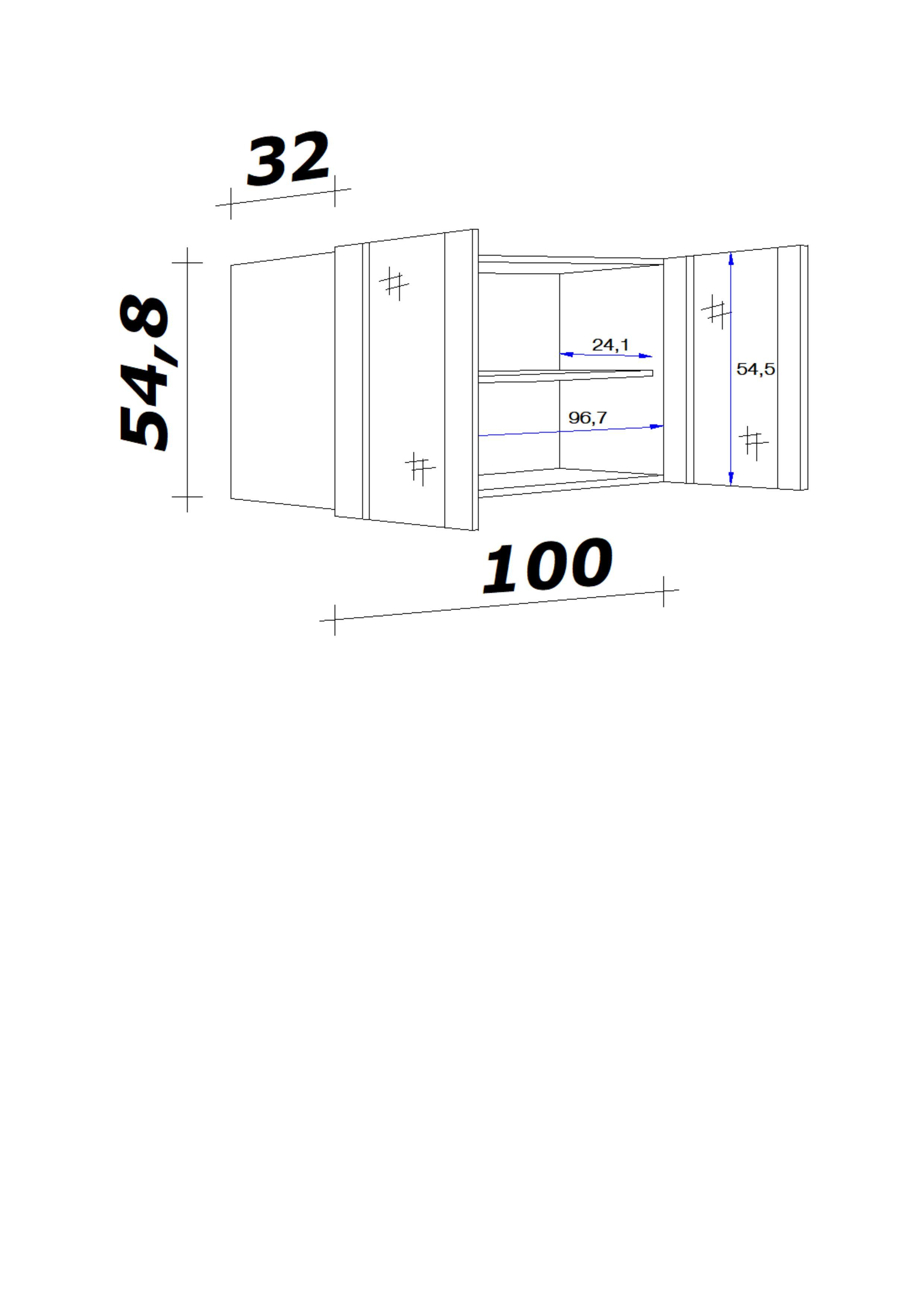 Küchenoberschrank "Wito" , Weiß - Edelstahlfarben/Weiß, Holzwerkstoff/Kunststoff (100/54,8/32cm) - FlexWell