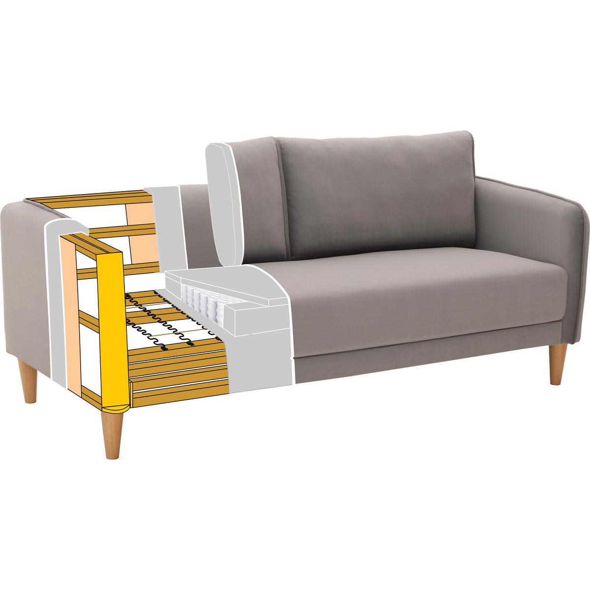 Sofa Livia Rosa Samt - Rosa/Naturfarben, MODERN, Holz/Textil (176/78/76cm) - Bessagi Home