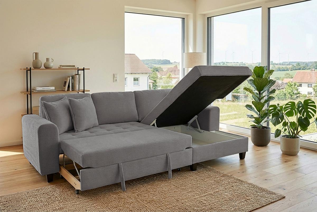 Kutna Garnitura Moritz - siva, Trend, tekstil (265/155cm) - Modern Living