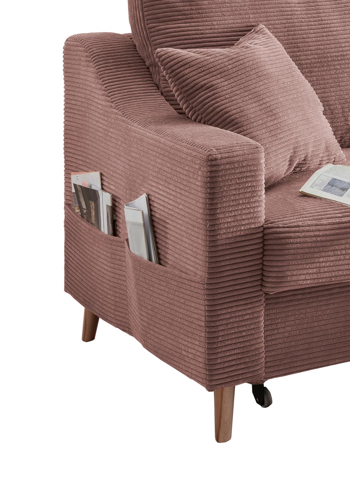 Ecksofa Valenina Cord ca. 228x150 cm Rosa - Rosa/Naturfarben, Design, Holz/Textil (228/150cm) - P & B