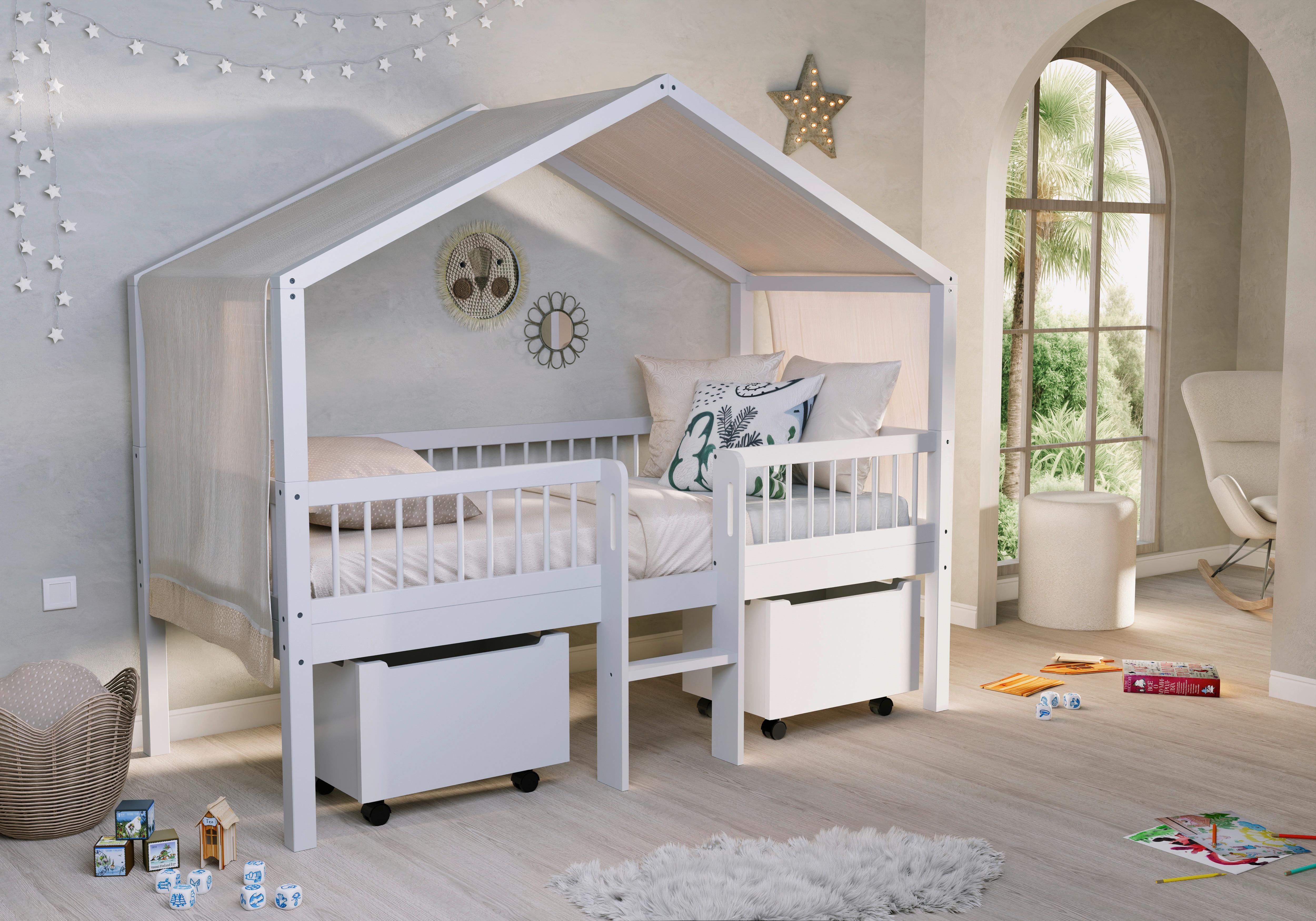 Hausbett FORREST Weiß ca.90x200cm Echtholz, Bettlade - Naturfarben/Weiß, MODERN, Holz (90/200cm) - Vipack