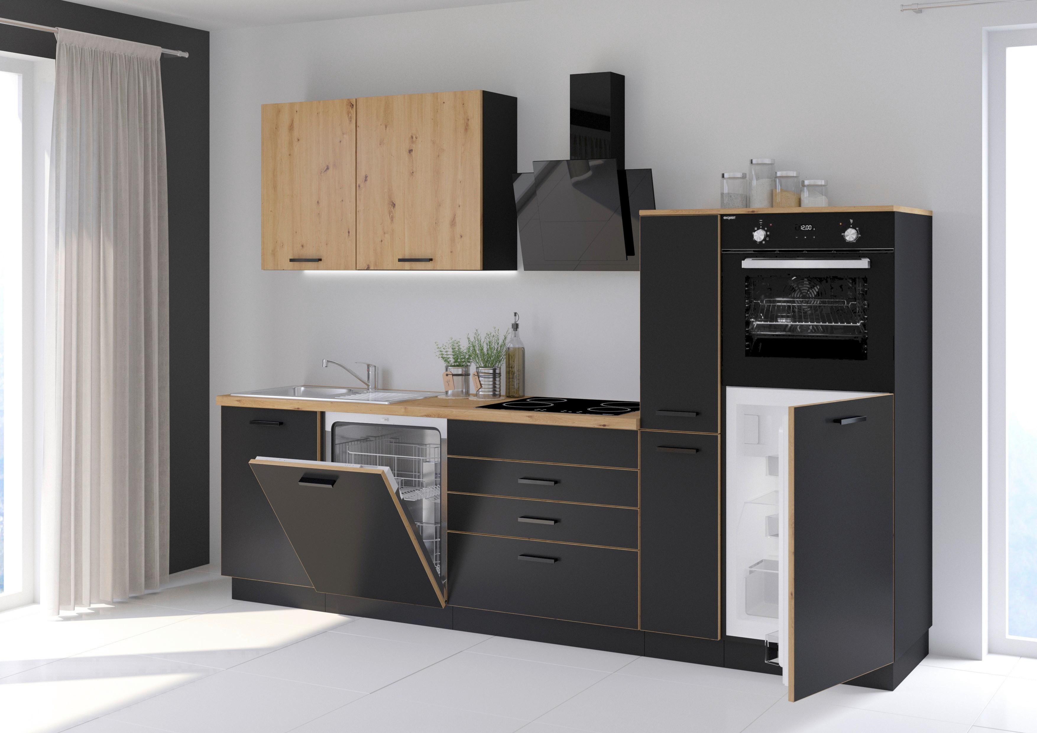 Kuhinjski Blok Brez Aparatov Blacky, Črna, Hrast, 280cm - črna/hrast artisan, Design, umetna masa/leseni material (280cm) - P & B