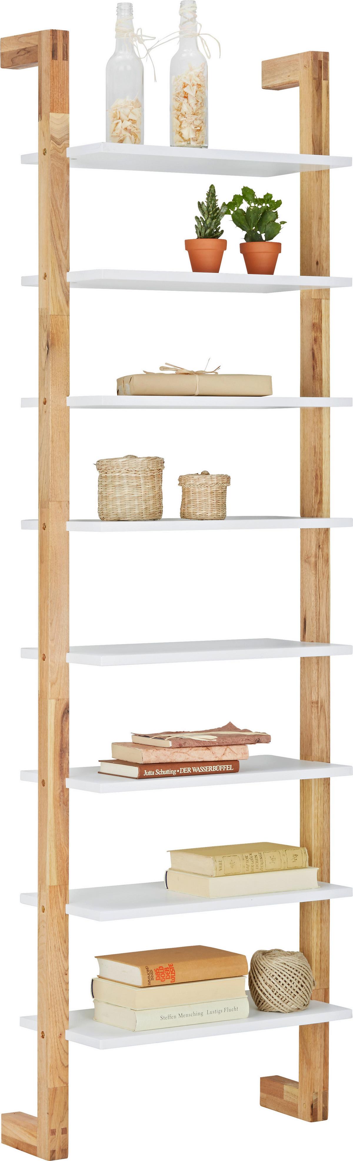 Regal aus Walnuss massiv ca. 55x180x25cm - Naturfarben/Weiß, MODERN, Holz/Holzwerkstoff (55/180/25cm) - Mömax