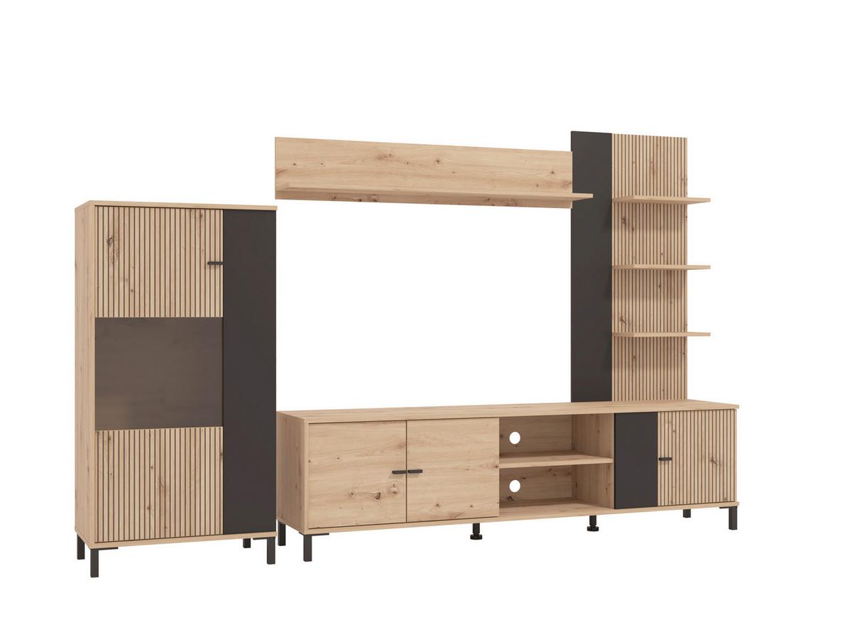 Szekrénysor Avignon - fekete/Artisan tölgy, Konventionell, faalapú anyag/fém (263/167/40cm) - Mömax