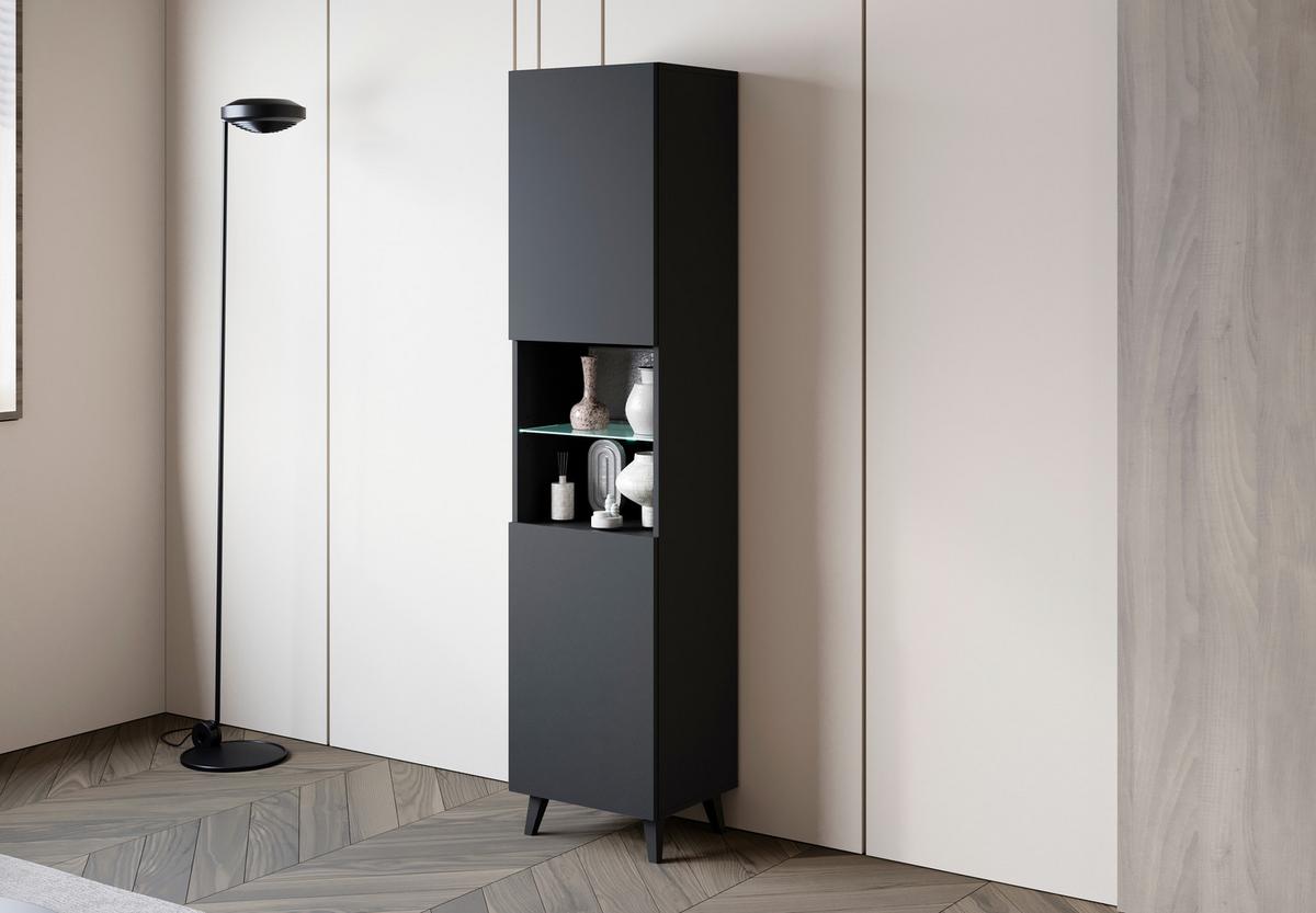 Vitrina Phuket, Črna, Osvetlitev - črna, Design, umetna masa/steklo (40/170/31,5cm) - P & B