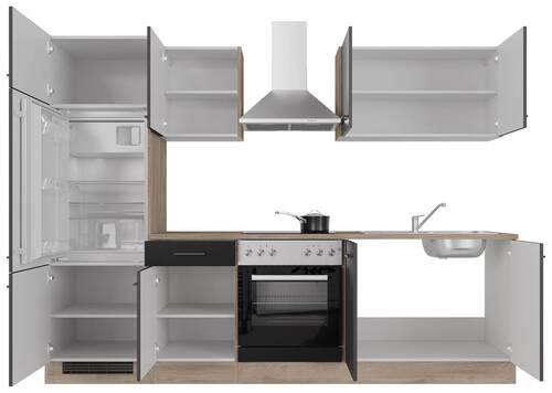 Kuhinjski Blok Capri, Črna. Hrast - črna/barve hrasta, Moderno, kovina/leseni material (270cm) - FlexWell